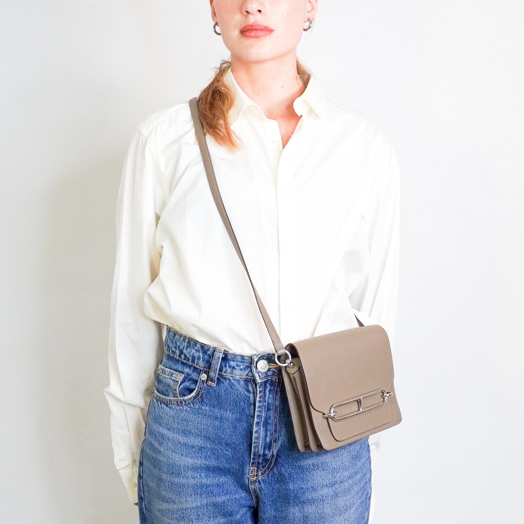 Hermès Mini Roulis 18 Bag in Etoupe with Palladium Hardware RRP £6340 | Authentic Preloved