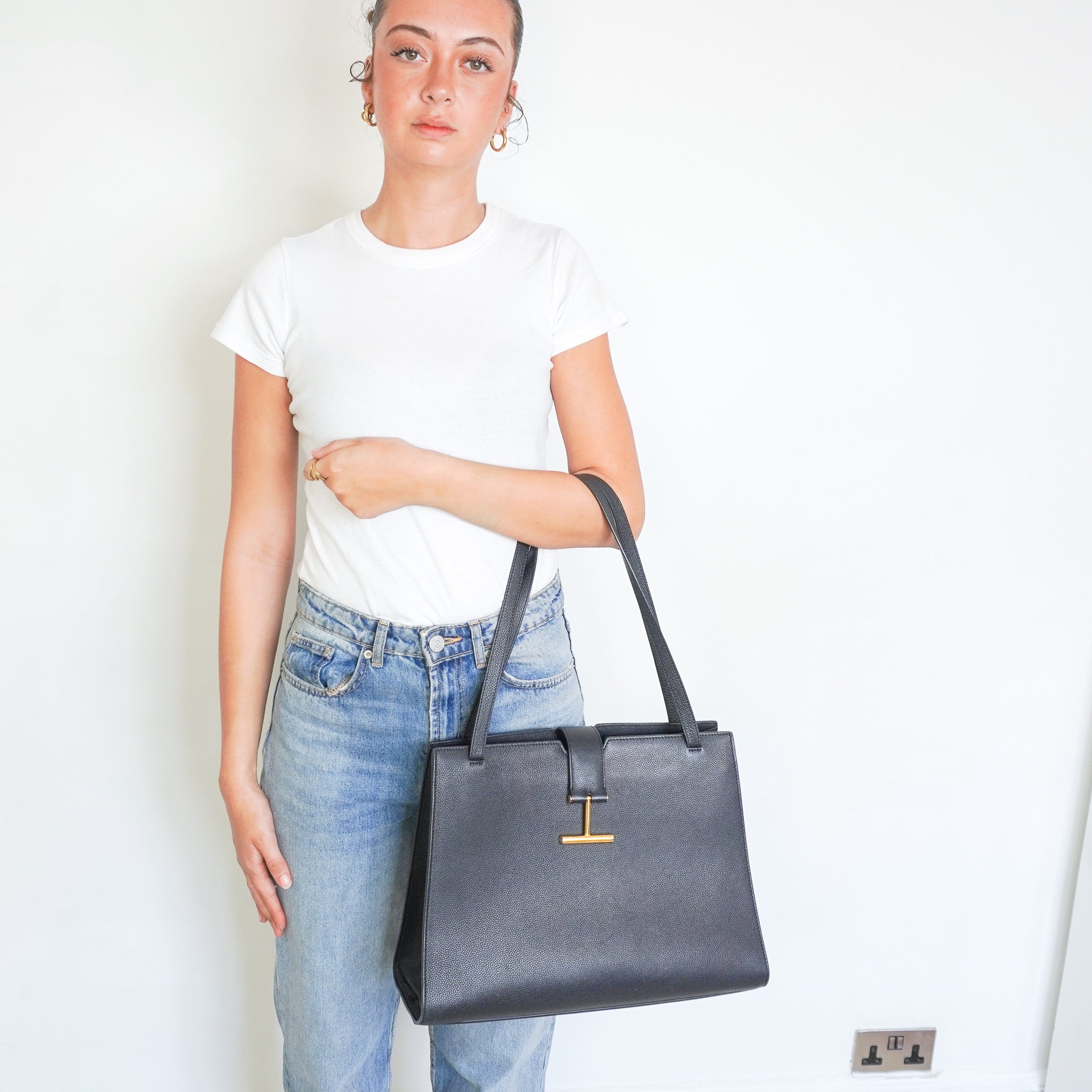 Tom Ford Medium Audrey T - Buckle Tote Bag in Black (RRP £1800) | Authentic Preloved - Reloved Again