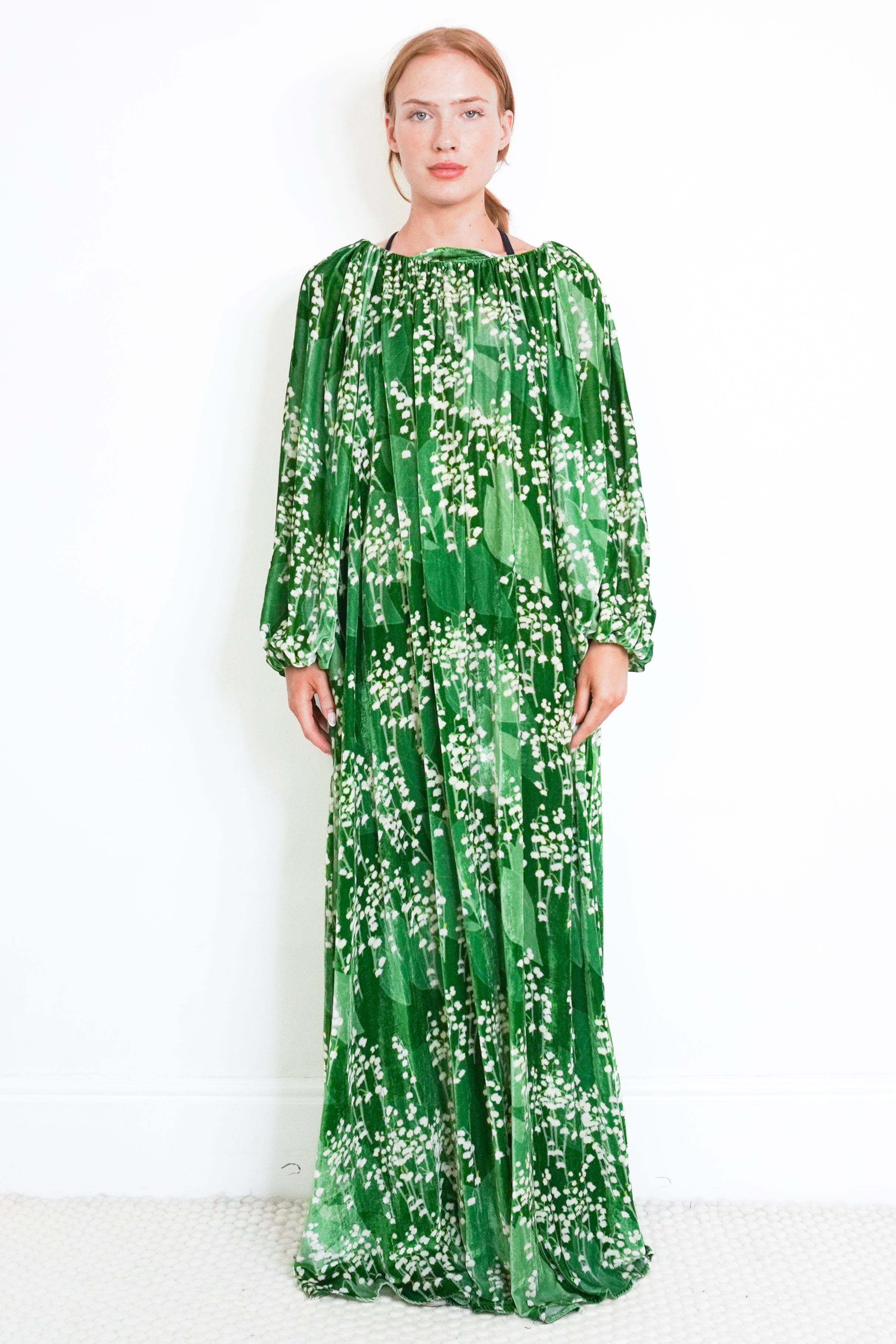 Bernadette Green Snowdrop Georgio Velvet Maxi Dress (RRP £750) | final sale no returns Authentic Preloved