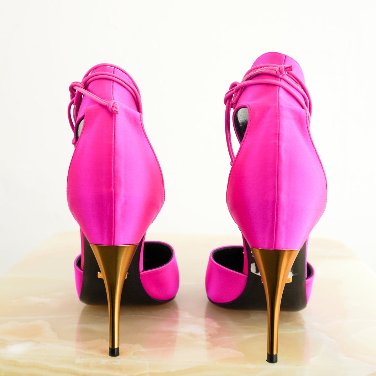 Gucci Pink Satin Lace-Up Ankle Strap Pumps (RRP £1500) | Authentic Preloved - Reloved Again