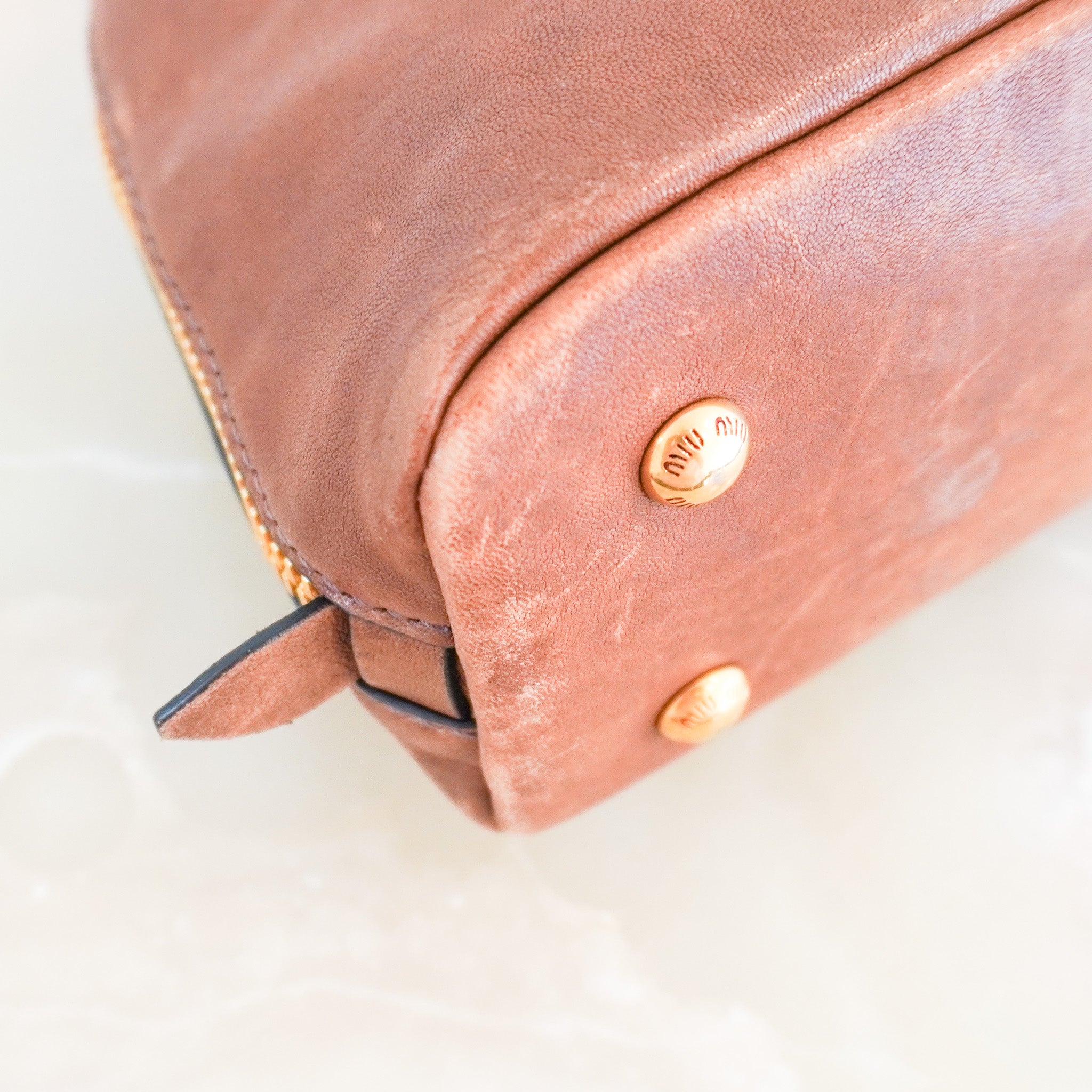 Miu Miu Adventure Nappa Leather Top Handle Bag in Oak (RRP £2,950) | Authentic Preloved