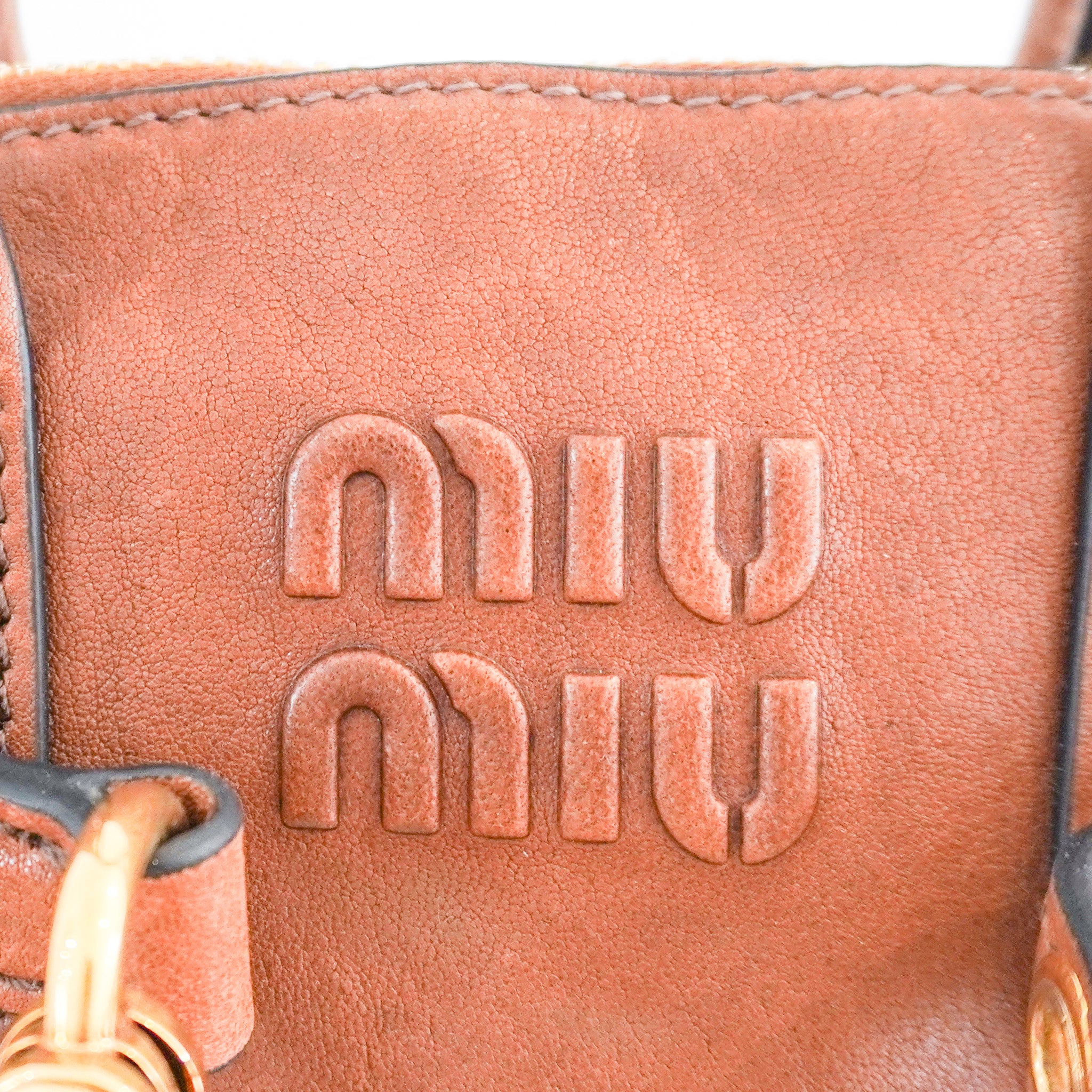 Miu Miu Adventure Nappa Leather Top Handle Bag in Oak (RRP £2,950) | Authentic Preloved