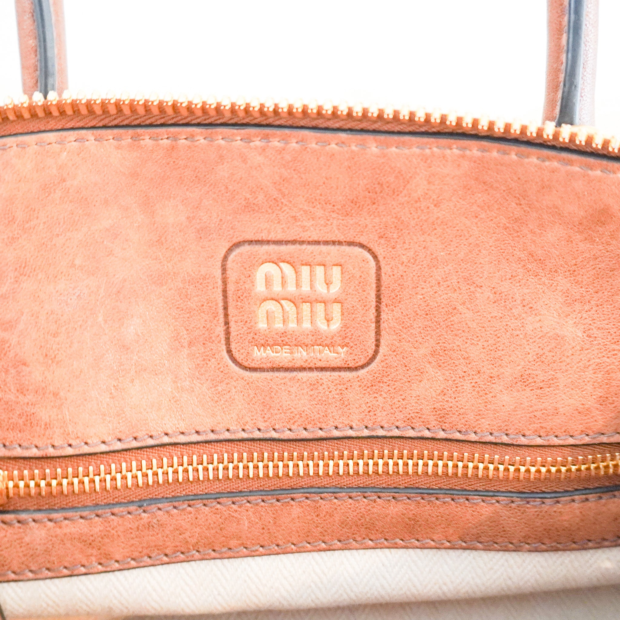 Miu Miu Adventure Nappa Leather Top Handle Bag in Oak (RRP £2,950) | Authentic Preloved