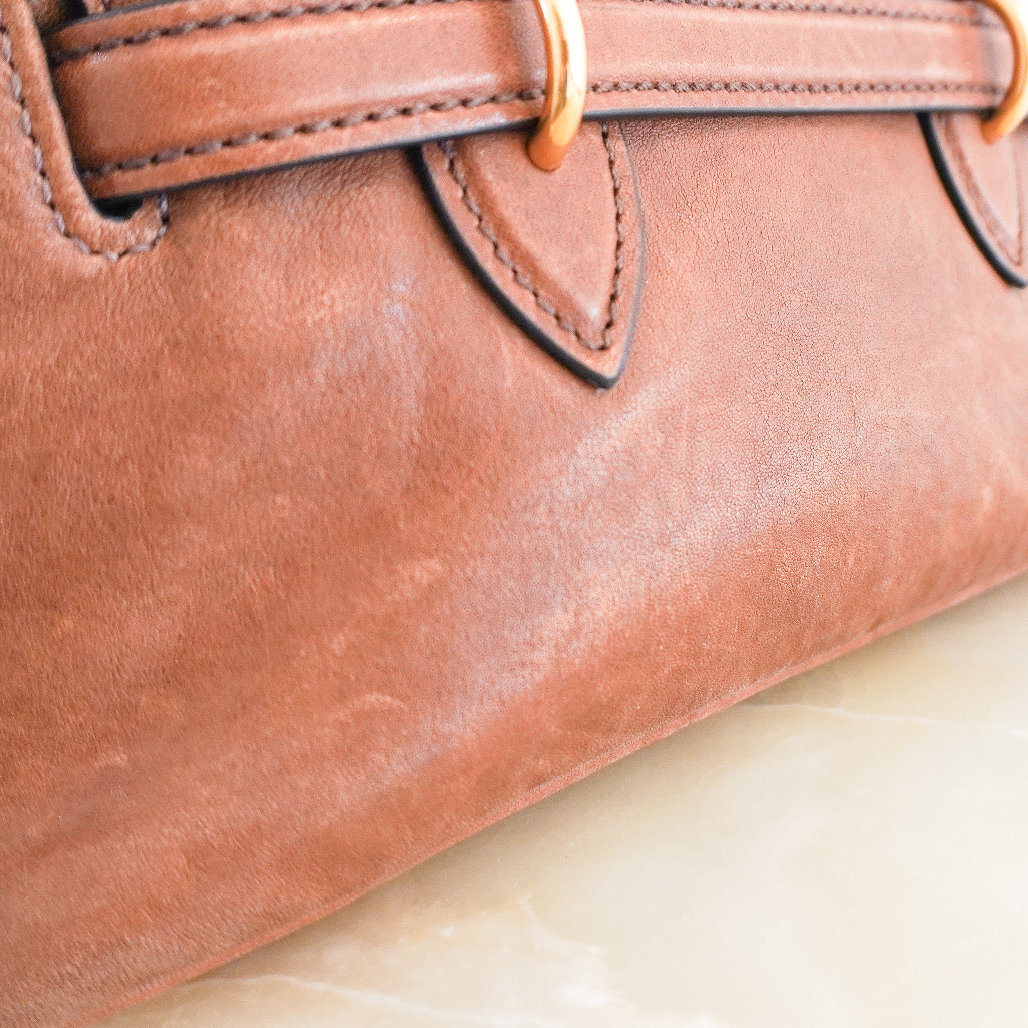 Miu Miu Adventure Nappa Leather Top Handle Bag in Oak (RRP £2,950) | Authentic Preloved