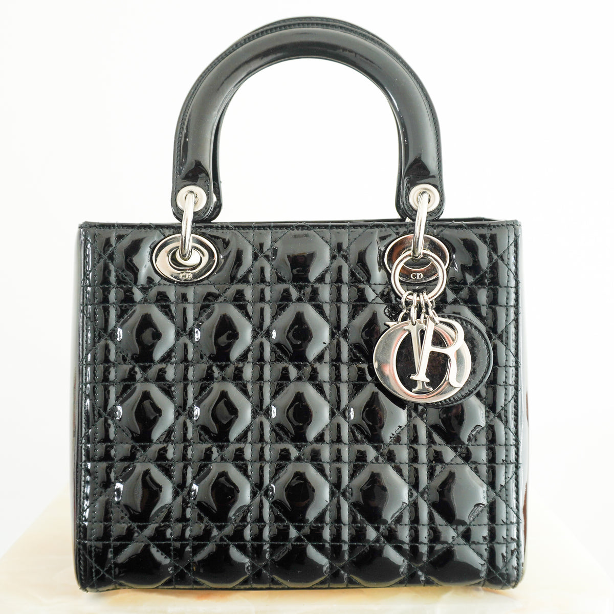 Dior Lady Dior Small Black Patent Leather Bag with Silver Hardware (RP £4,200) | Authentic Preloved