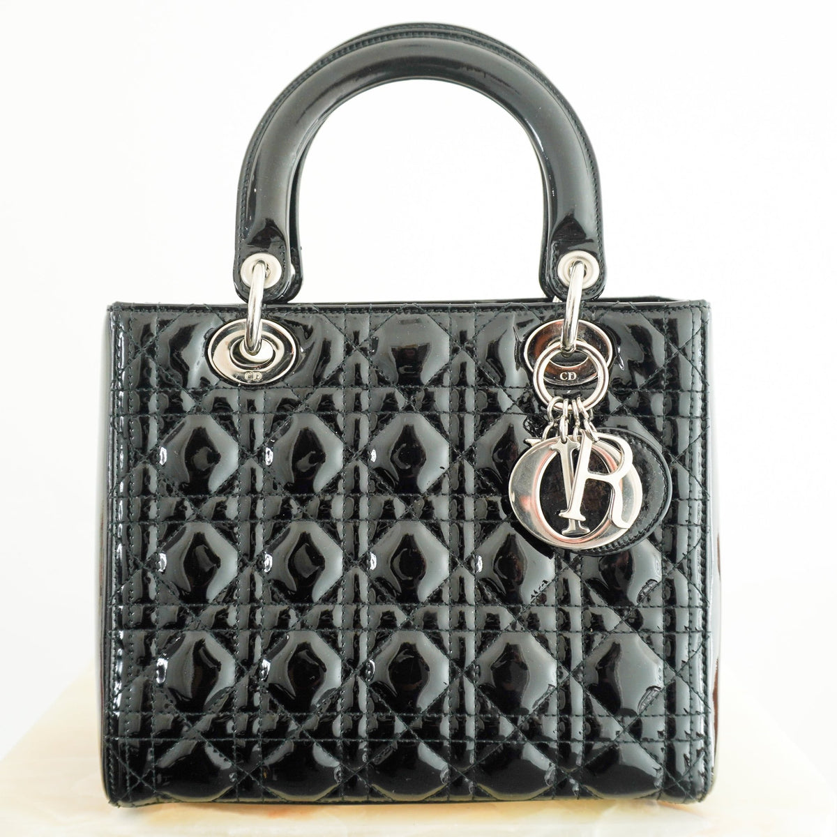 Dior Lady Dior Small Black Patent Leather Bag with Silver Hardware (RP £4,200) | Authentic Preloved - Reloved Again