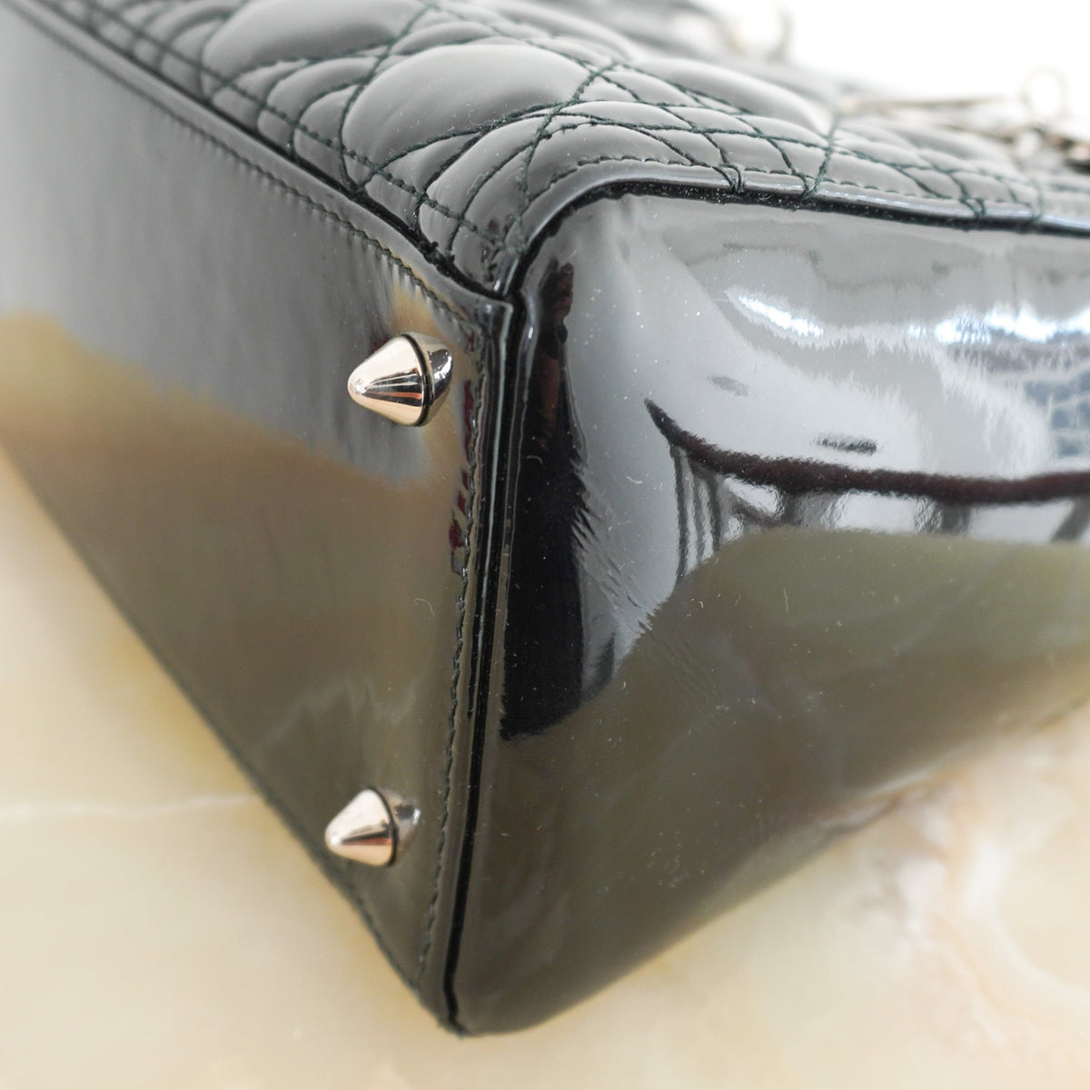Dior Lady Dior Small Black Patent Leather Bag with Silver Hardware (RP £4,200) | Authentic Preloved - Reloved Again