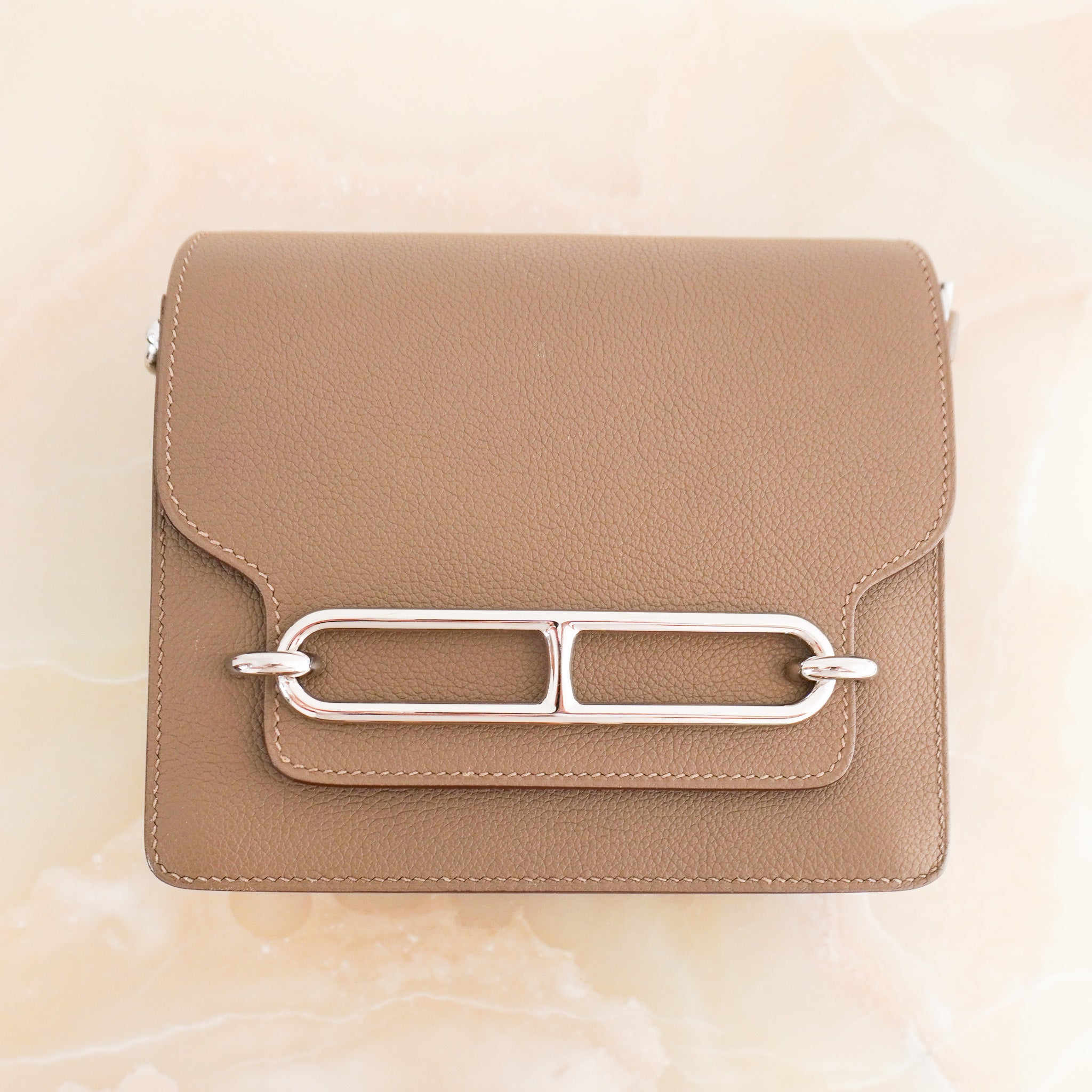 Hermès Mini Roulis 18 Bag in Etoupe with Palladium Hardware RRP £6340 | Authentic Preloved