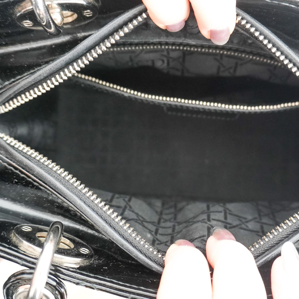 Dior Lady Dior Small Black Patent Leather Bag with Silver Hardware (RP £4,200) | Authentic Preloved - Reloved Again