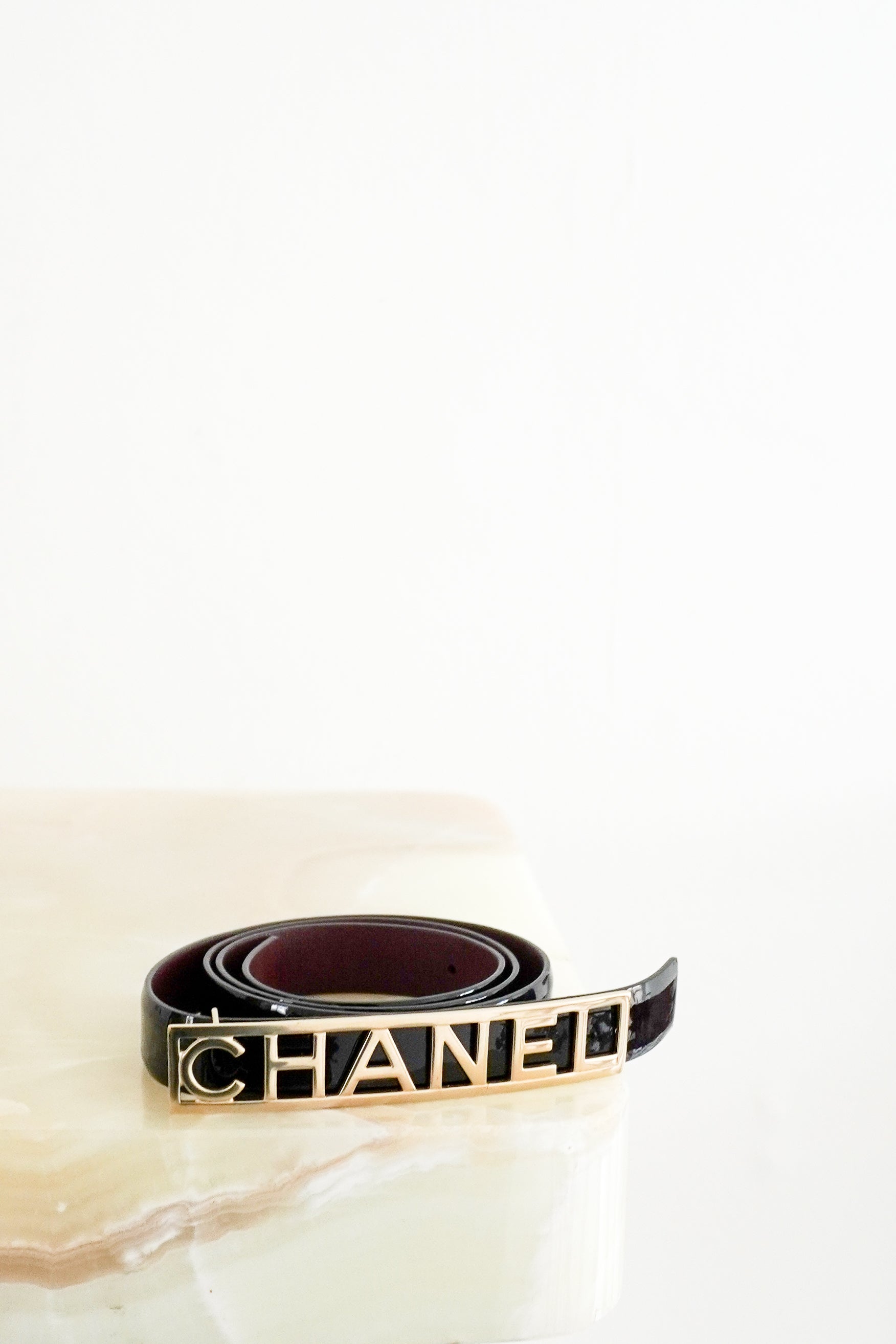 Chanel Black Patent Leather Logo Belt (RRP £860) | Authentic Preloved FINAL SALE