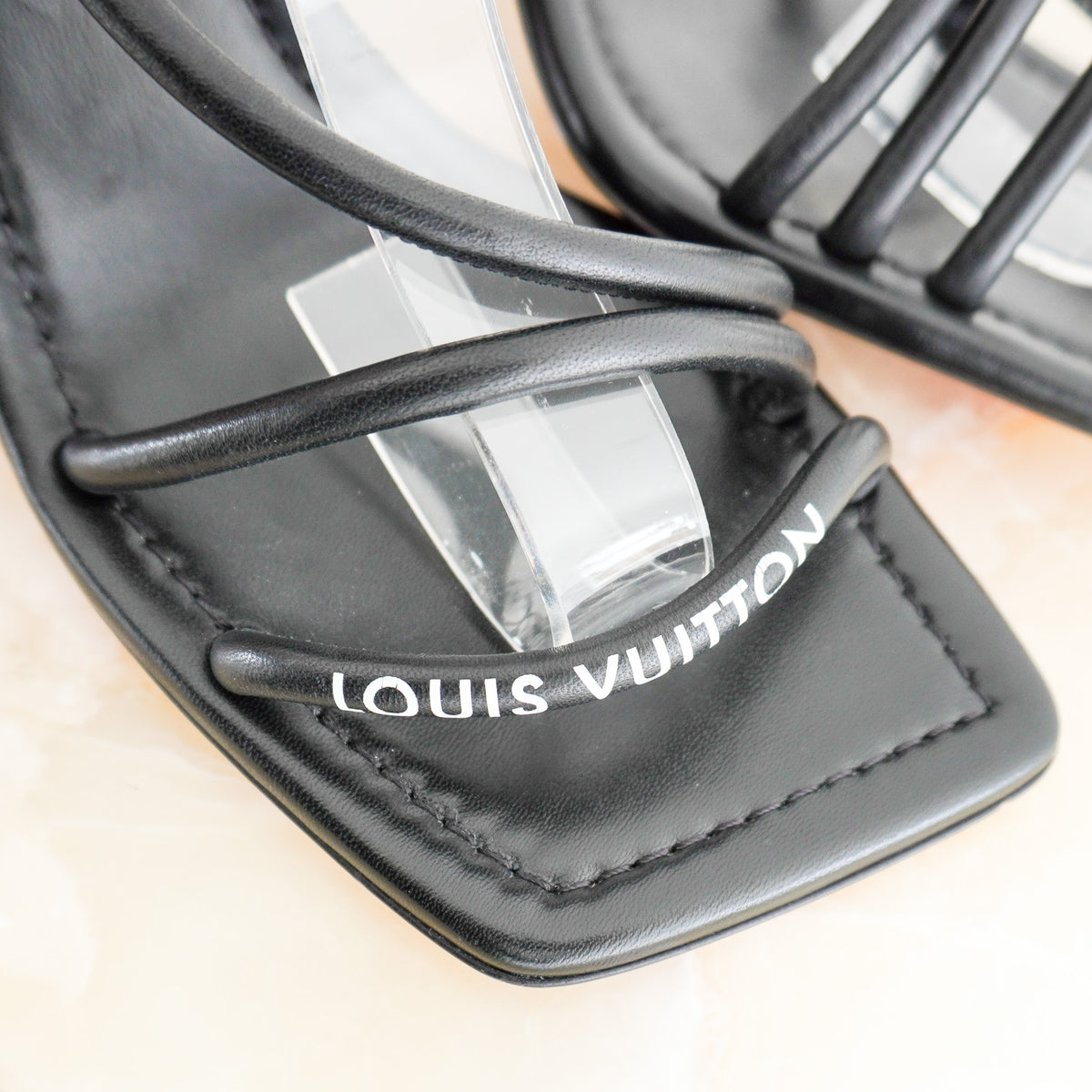NEW Louis Vuitton Black Leather Nova Heeled Sandals (RRP £765)| Authentic Preloved