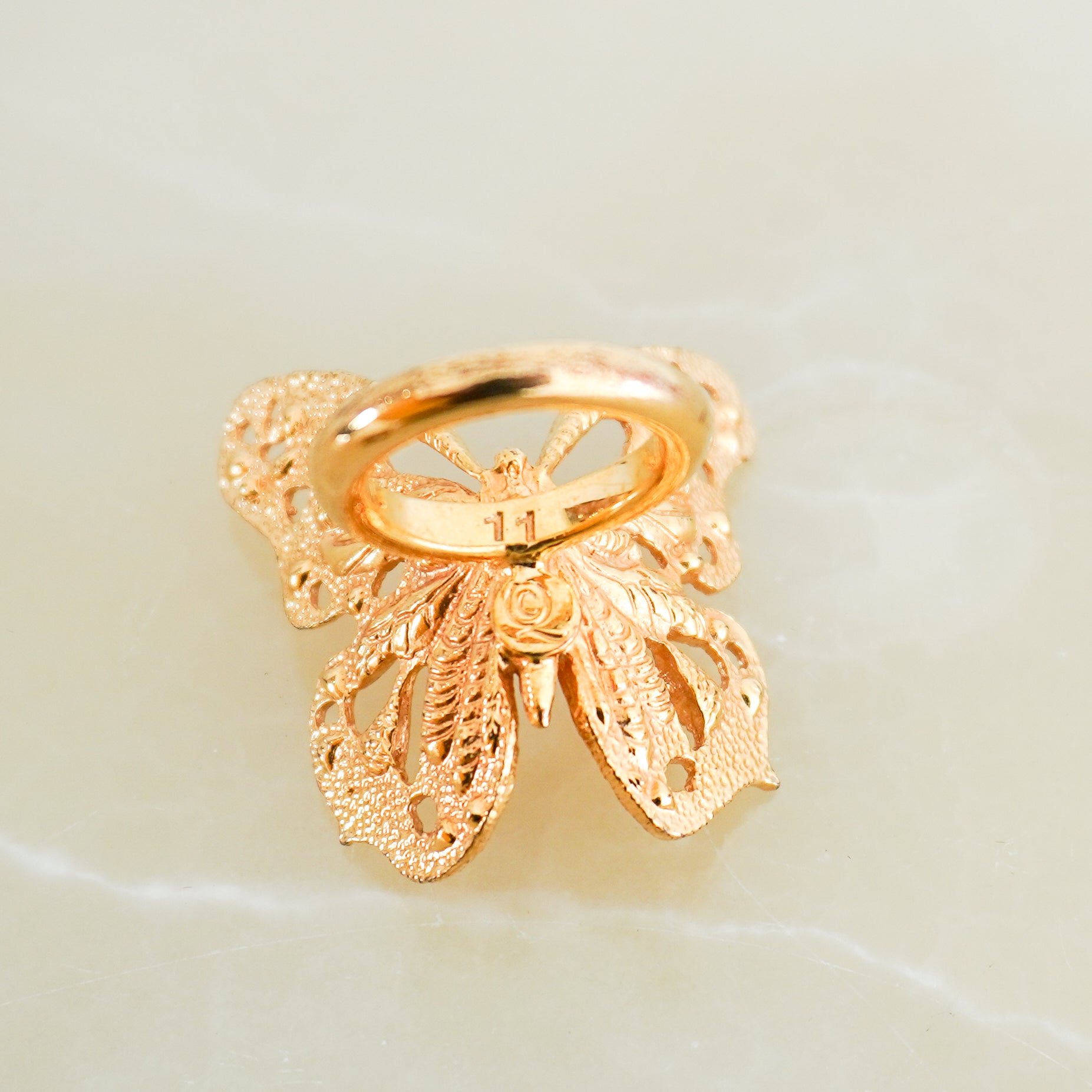 Alexander McQueen Gold-Tone Butterfly Skull Ring (RRP £325) | Authentic Preloved FINAL SALE
