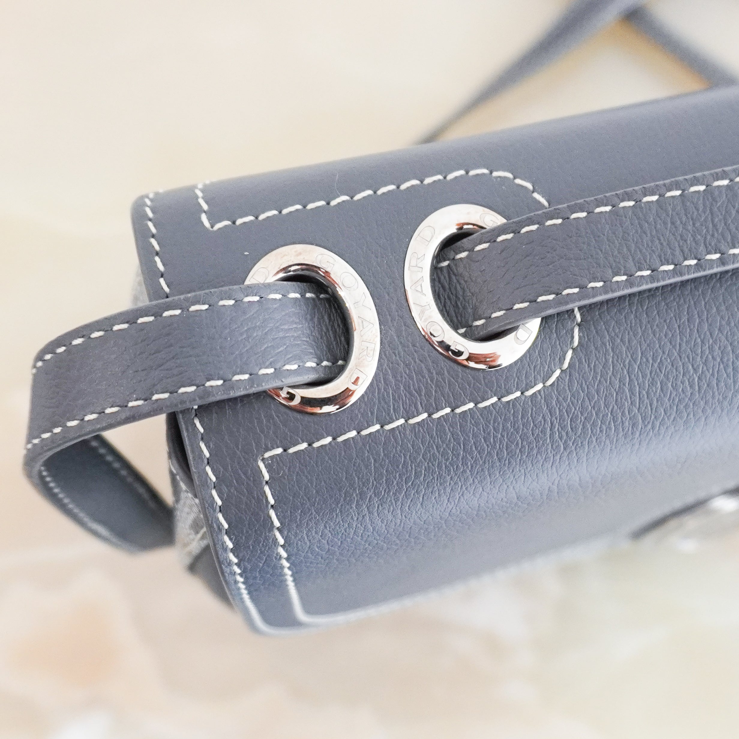 NEW Goyard 233 PM Bag in Grey Goyardine and Taurillon Leather (RRP £2500) | Authentic Preloved