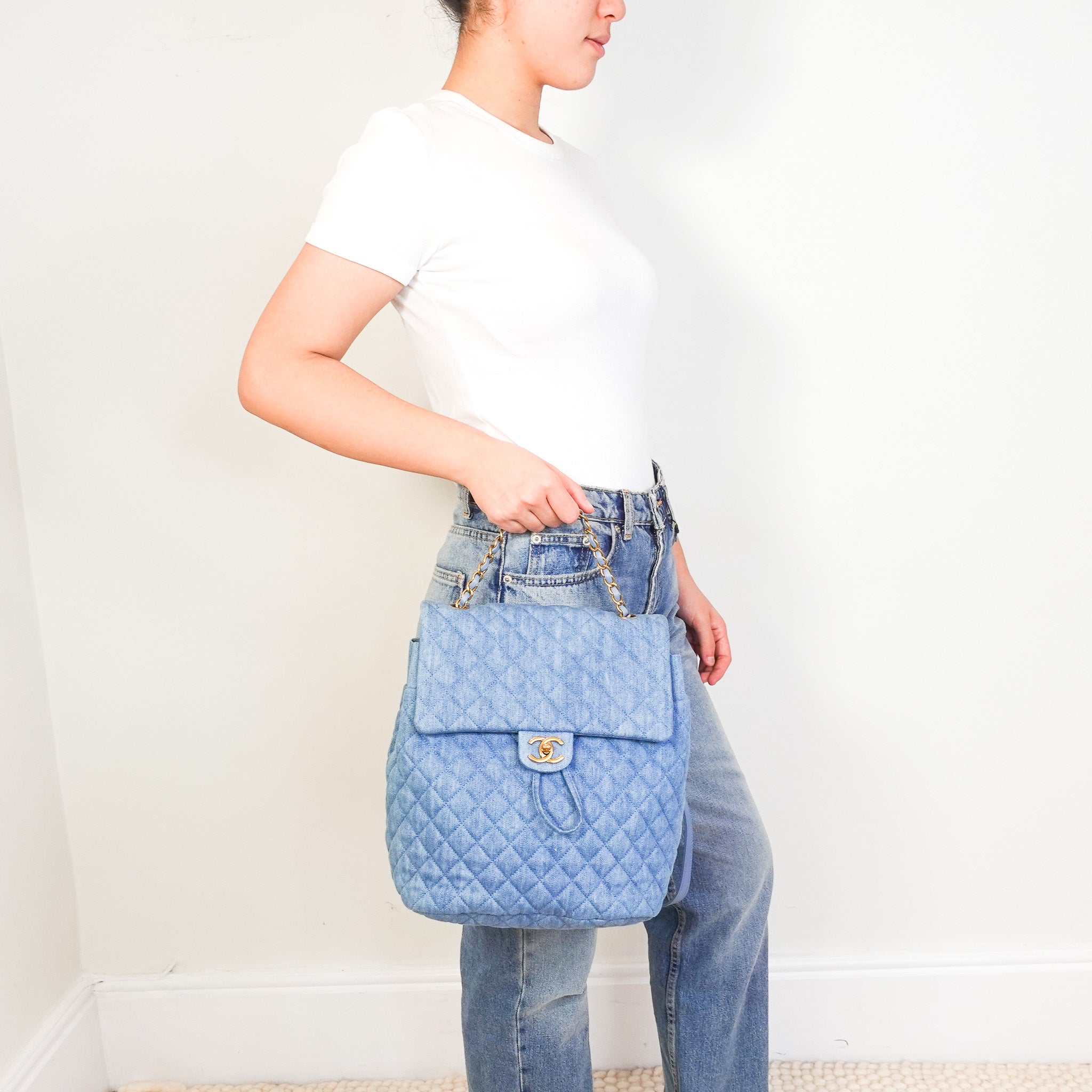 Chanel Washed Denim Quilted Large Urban Spirit Backpack | Authentic Preloved - Reloved Again