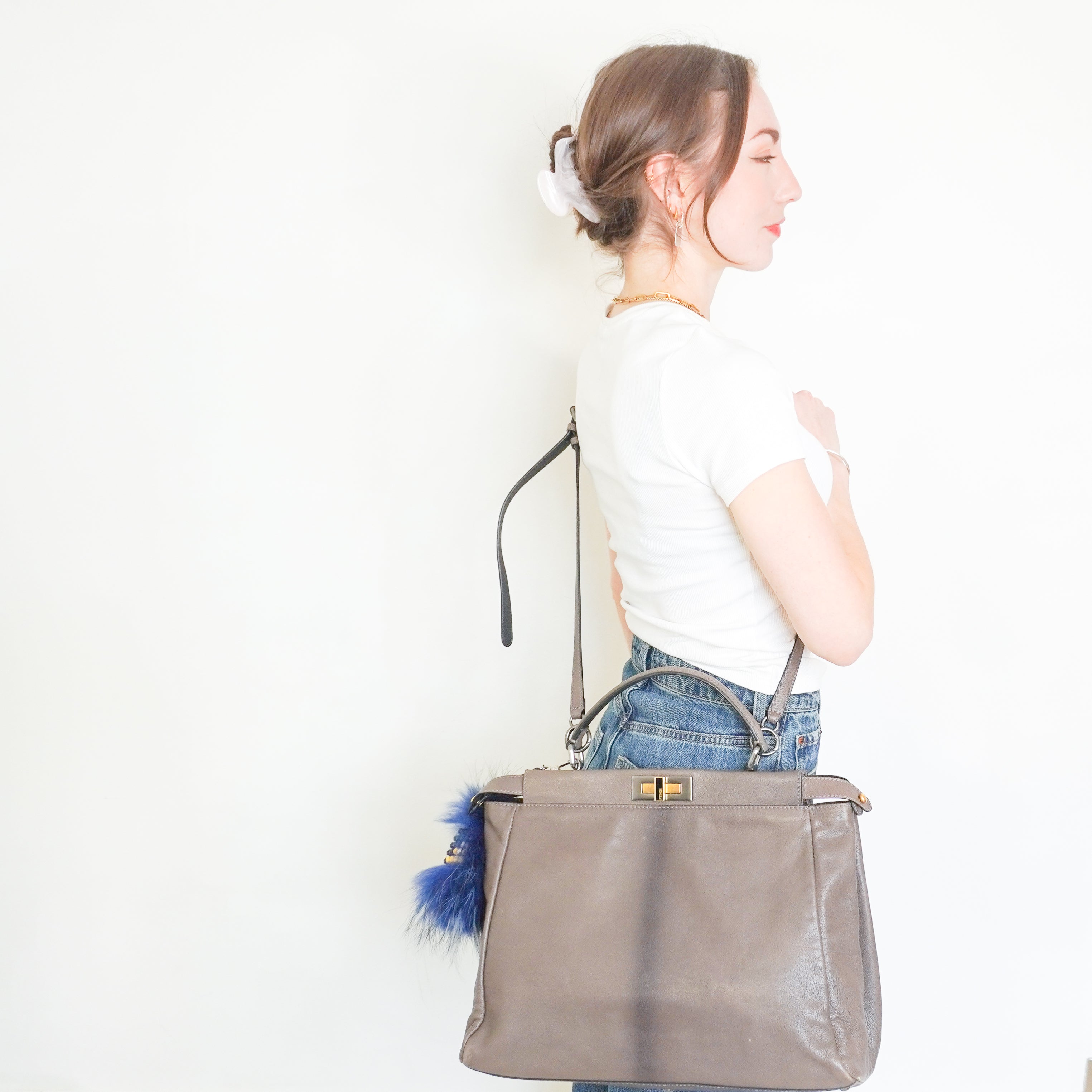 Fendi Peekaboo Large Taupe Leather Satchel Bag with Charm (RRP £3500) | Authentic Preloved