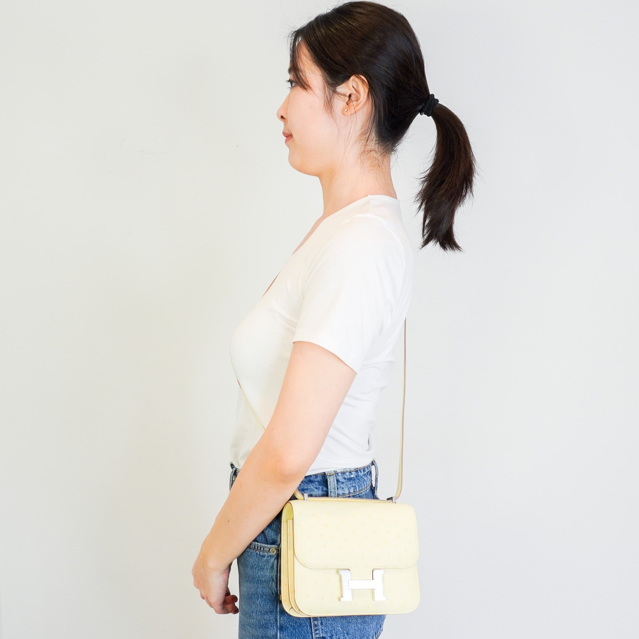 NEW Hermes Constance 18 Mini Ostrich Jaune Milton Palladium Hardware Bag | Authentic Preloved - Reloved Again