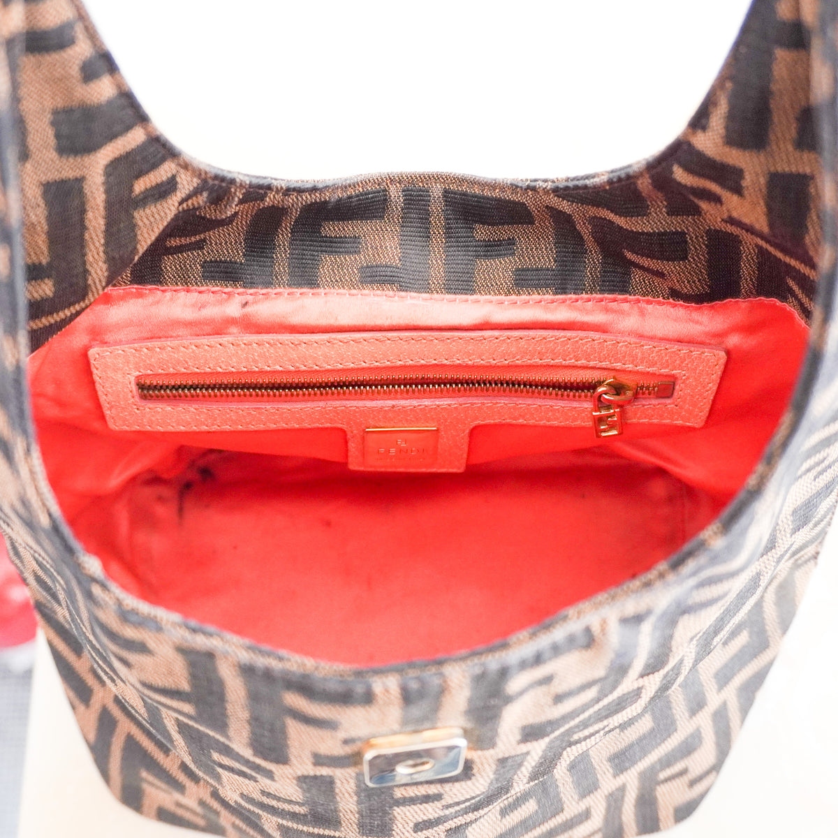 Fendi Round Flap Baguette Zucca Canvas Bag with Crystal Flower Buckle North South RRP (£2,200) | Authentic Preloved - Reloved Again