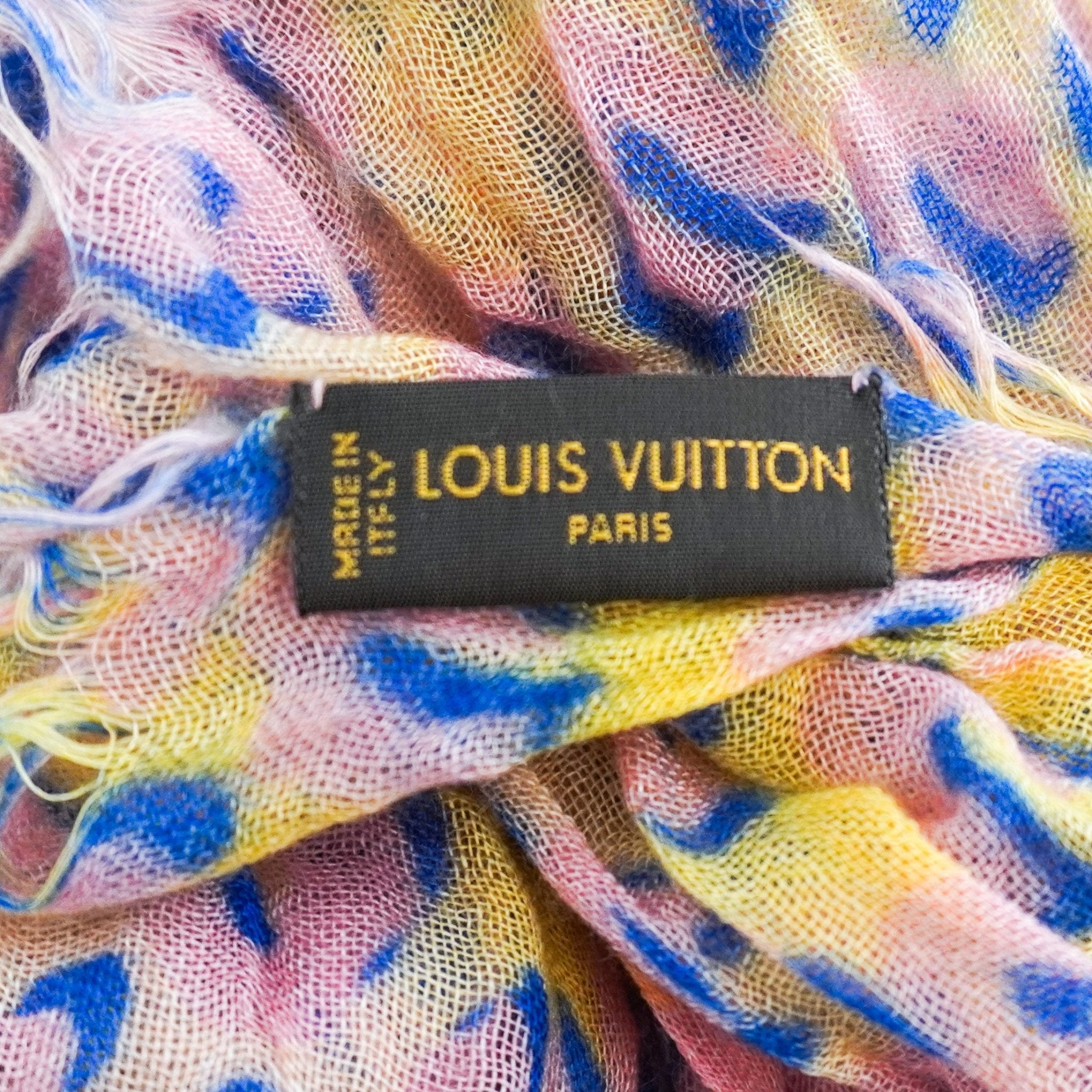 Louis Vuitton Yellow & Pink Sprouse Leopard Scarf RRP £475 | Authentic Preloved - Reloved Again
