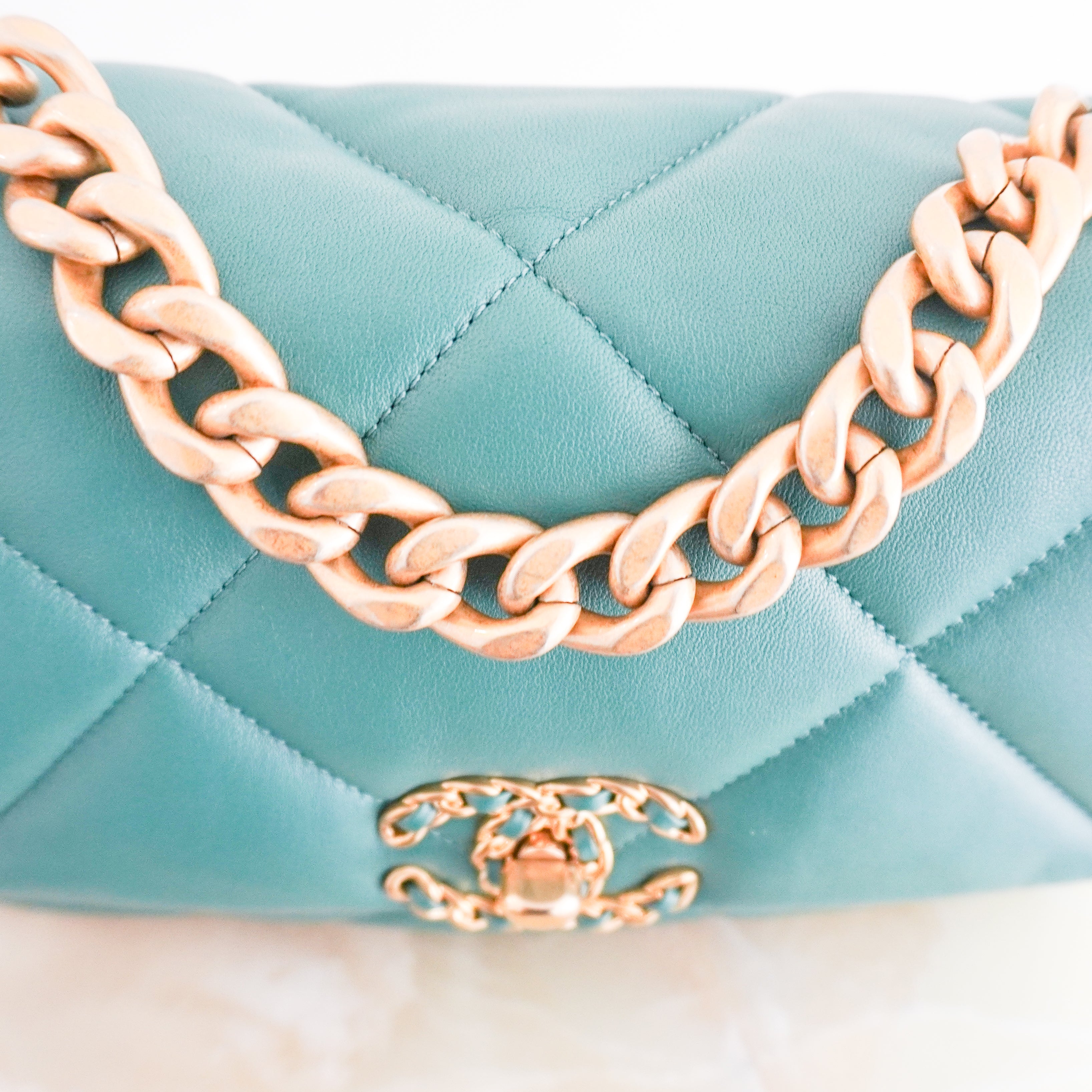 Chanel 19 Small Flap Bag in Turquoise Calfskin (RRP £5500) | Authentic Preloved