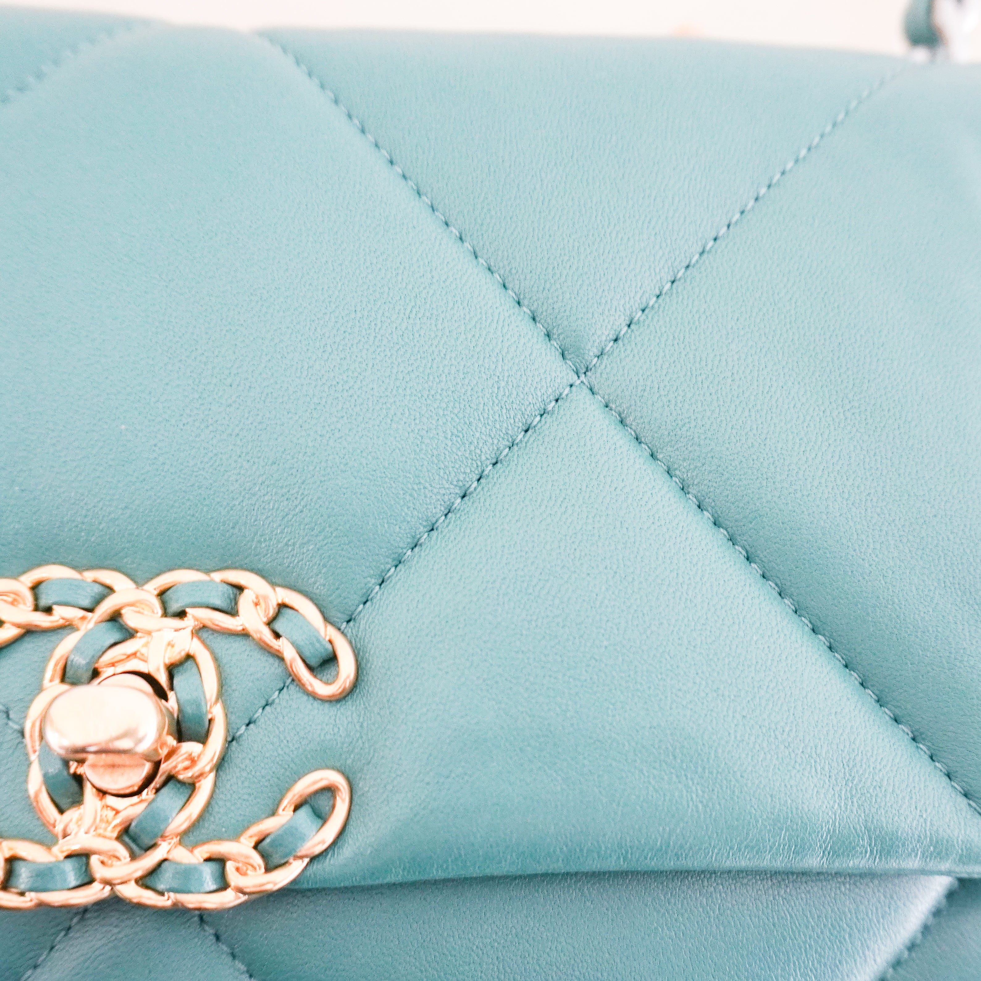 Chanel 19 Small Flap Bag in Turquoise Calfskin (RRP £5500) | Authentic Preloved