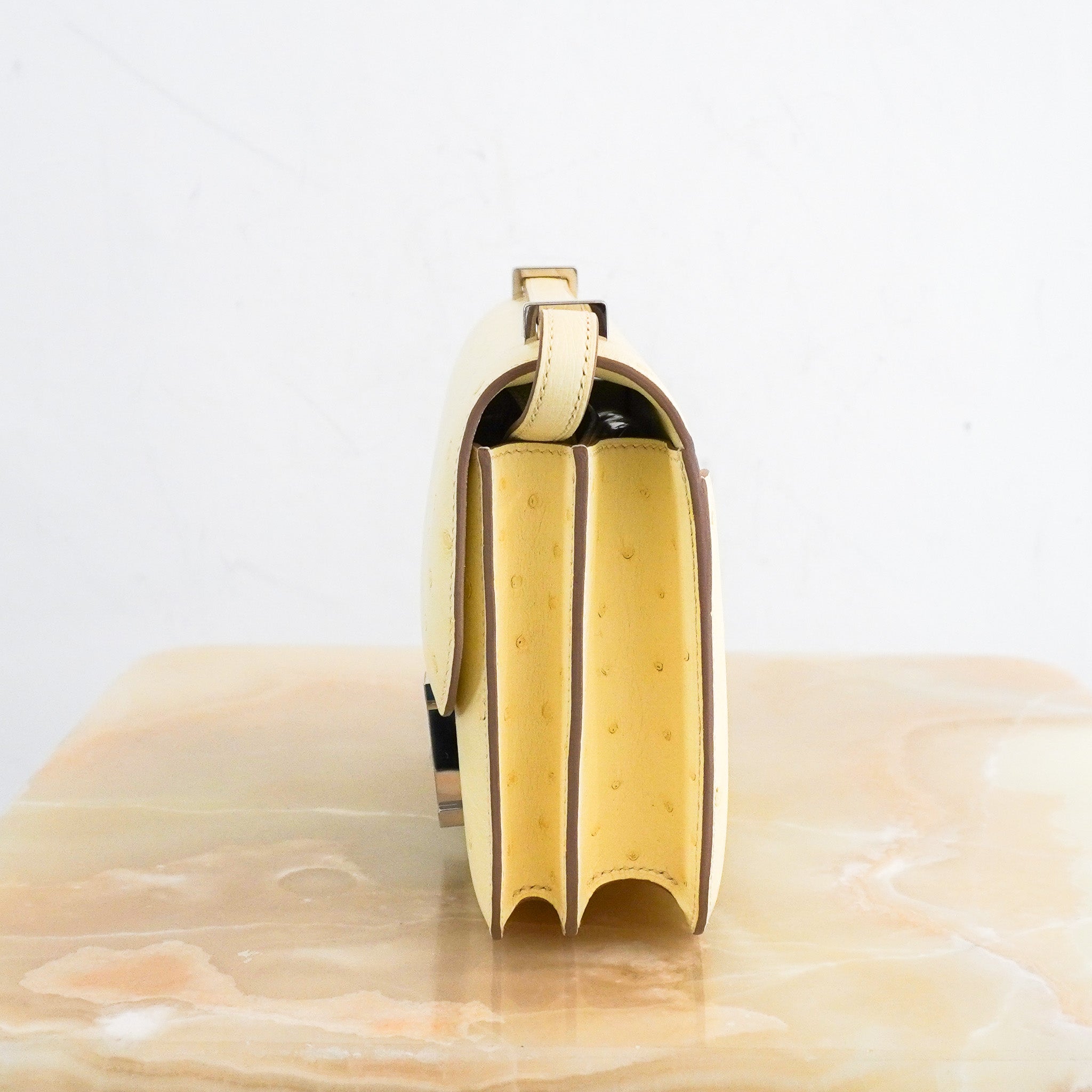 NEW Hermes Constance 18 Mini Ostrich Jaune Milton Palladium Hardware Bag | Authentic Preloved - Reloved Again