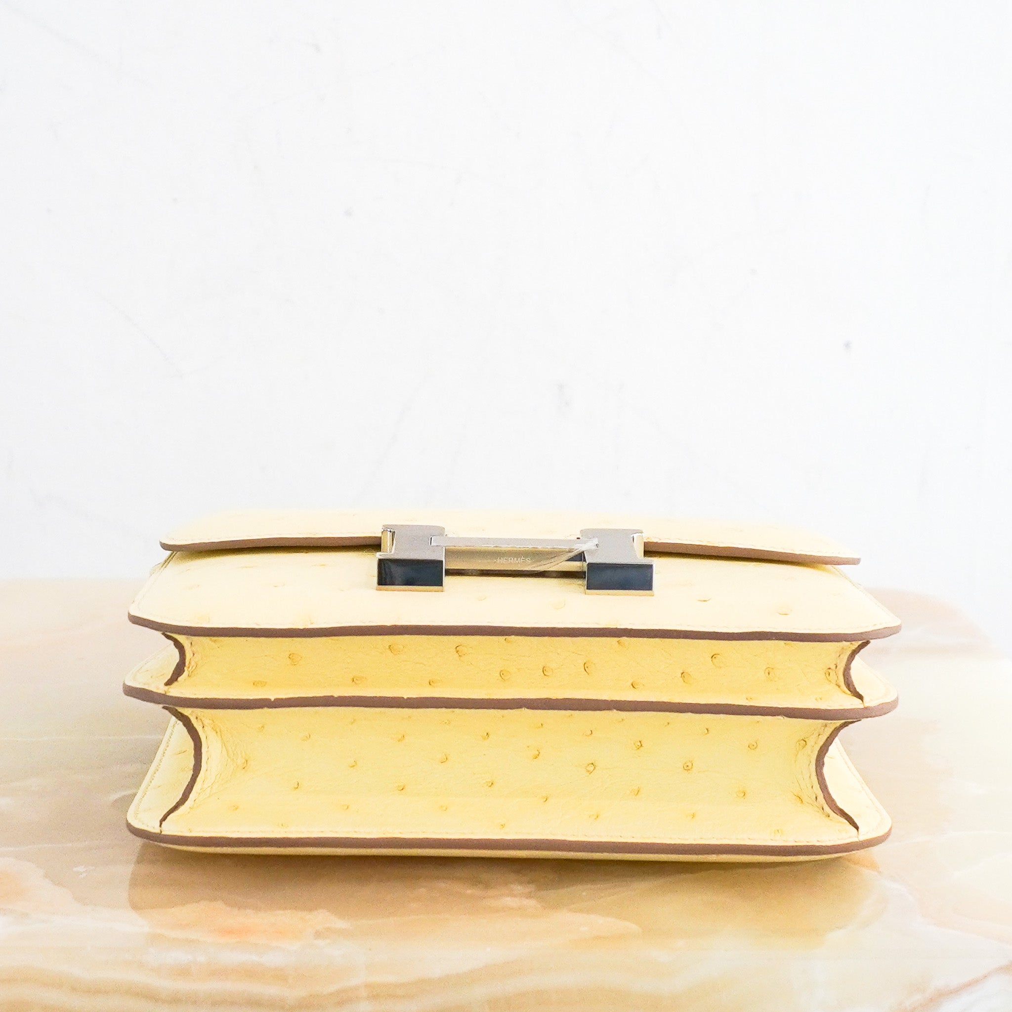 NEW Hermes Constance 18 Mini Ostrich Jaune Milton Palladium Hardware Bag | Authentic Preloved - Reloved Again