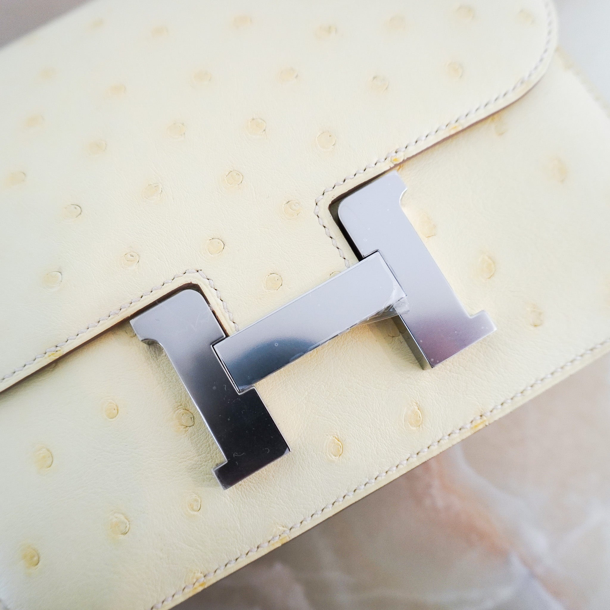 NEW Hermes Constance 18 Mini Ostrich Jaune Milton Palladium Hardware Bag | Authentic Preloved - Reloved Again