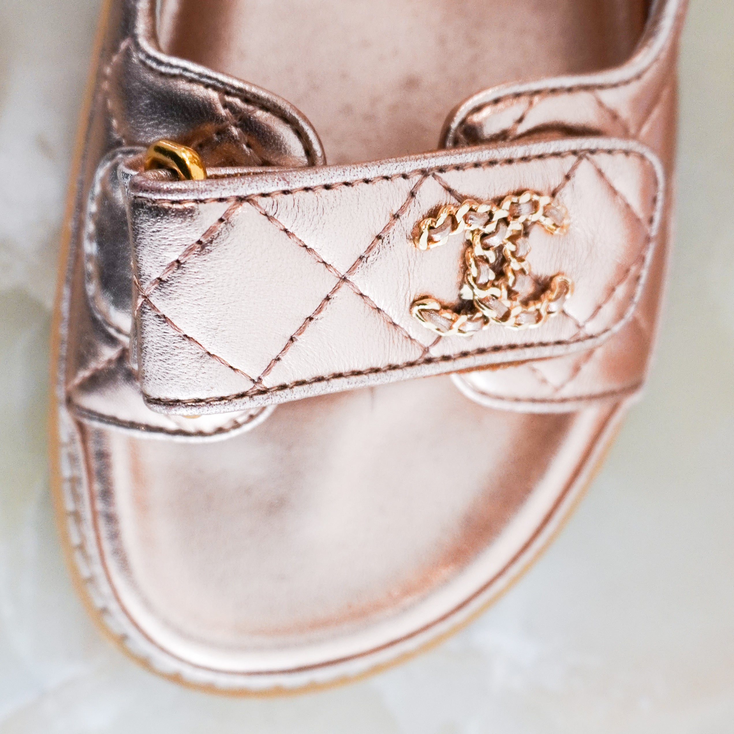 Chanel Rose Gold Quilted Dad Sandals RRP £1600 | Authentic Preloved