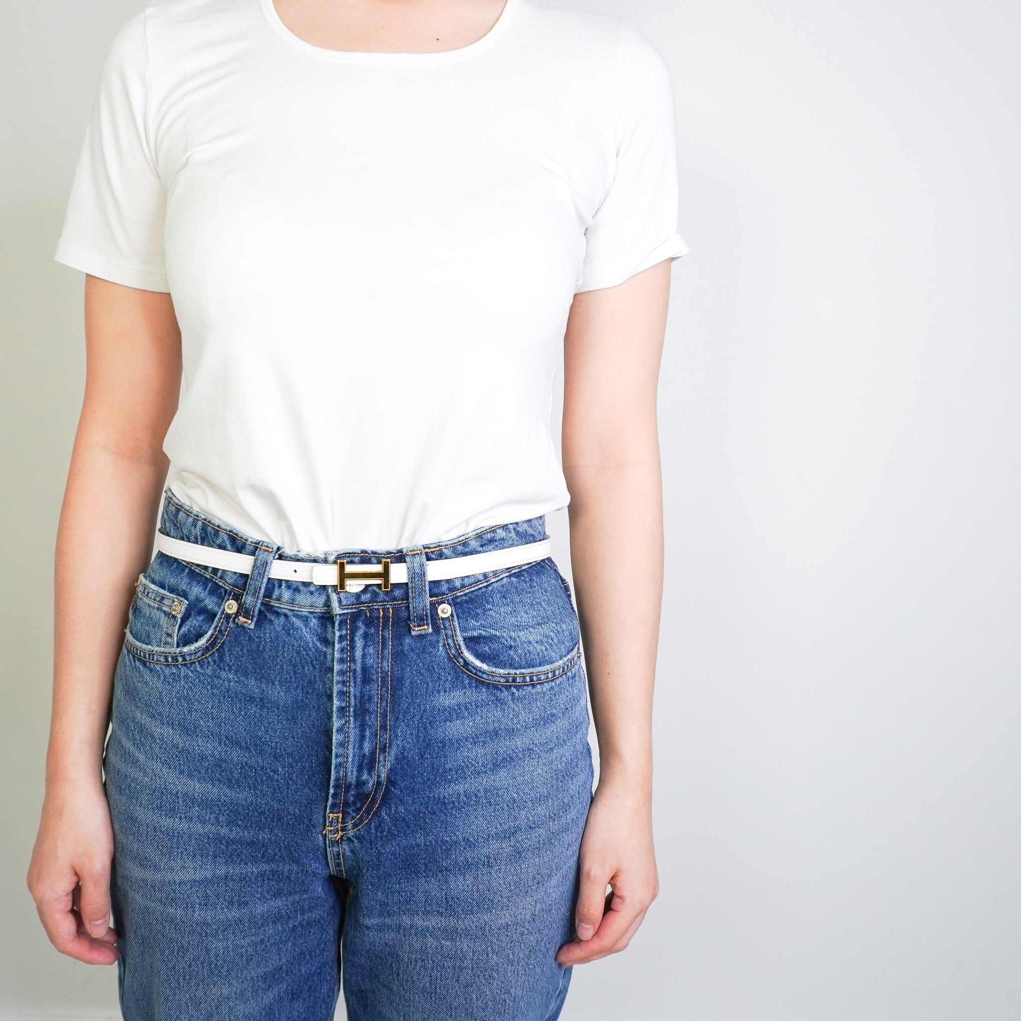 CURRENT SEASON Hermes Mini Reversible H Belt 13mm in Gold and Blanc RRP £585 | Authentic Preloved FINAL SALE