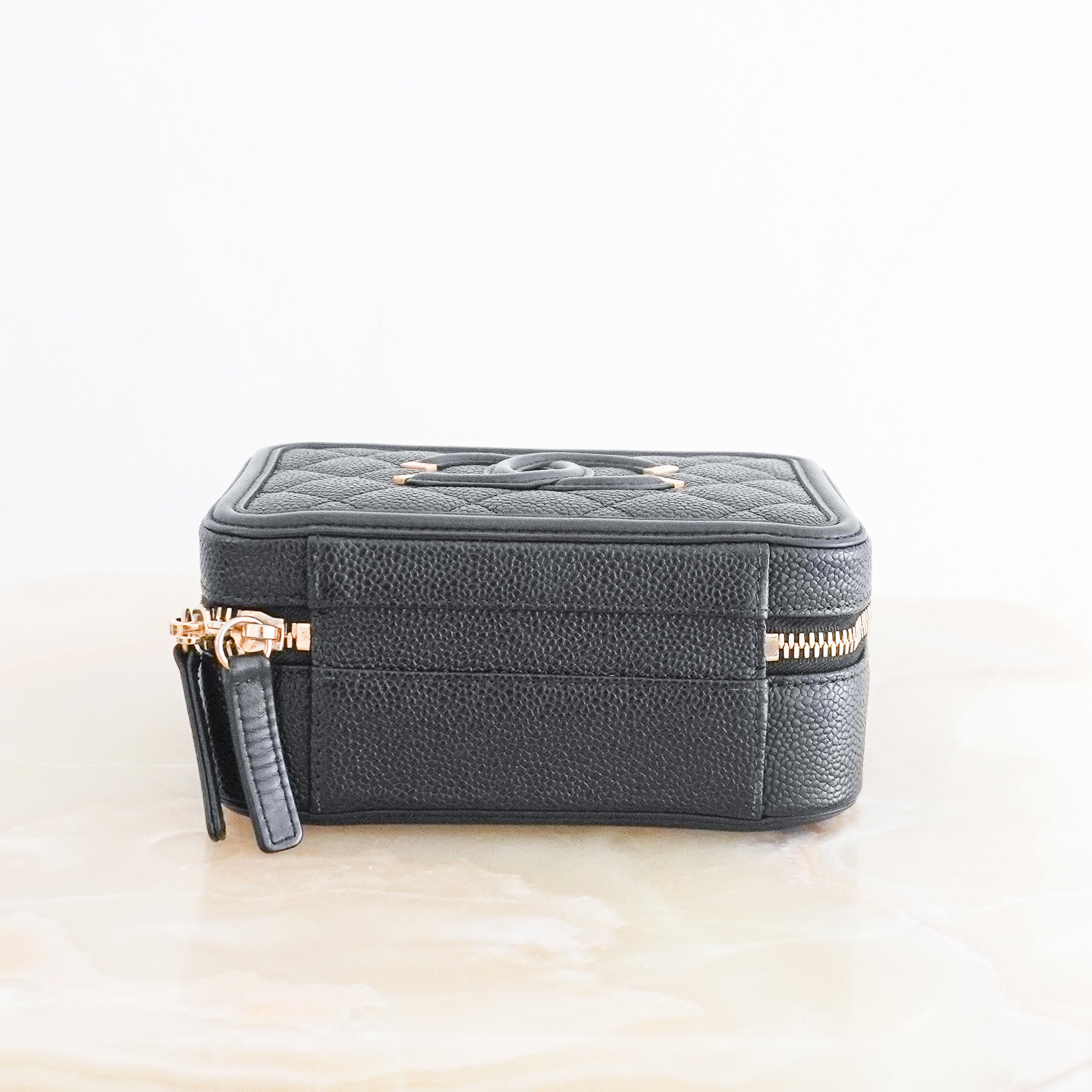 Chanel Black Filigree Small Vanity Case in Caviar Leather (RRP £3500) | Authentic Preloved