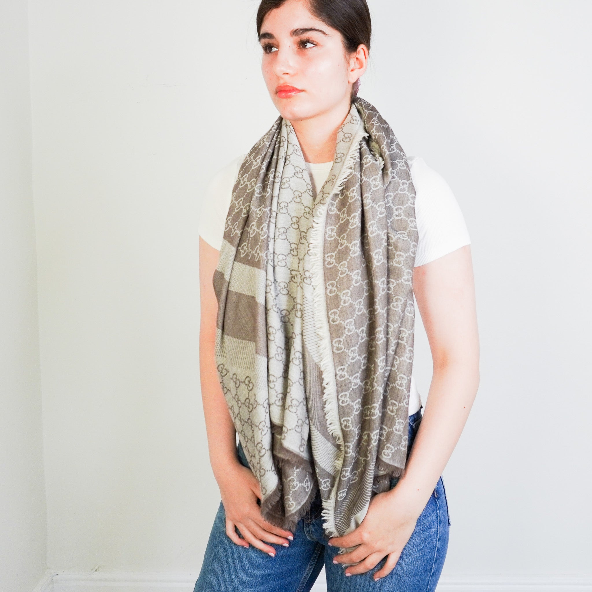 Gucci GG Monogram Shawl in Grey RRP £550 | Authentic Preloved FINAL SALE