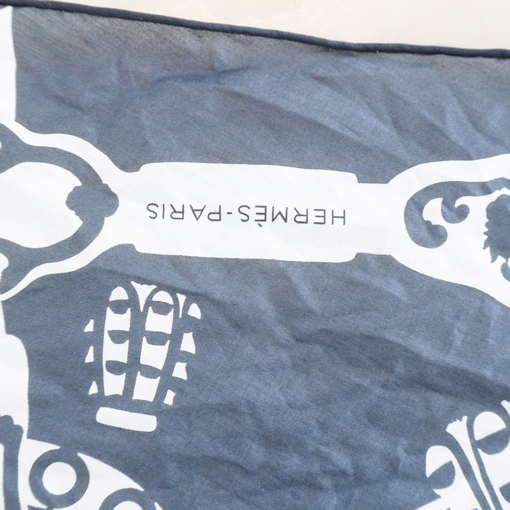 Hermès Losange Cotton GM Scarf "Harnais de Cour" Noir / Blanc (RRP £580) | Authentic Preloved - Reloved Again