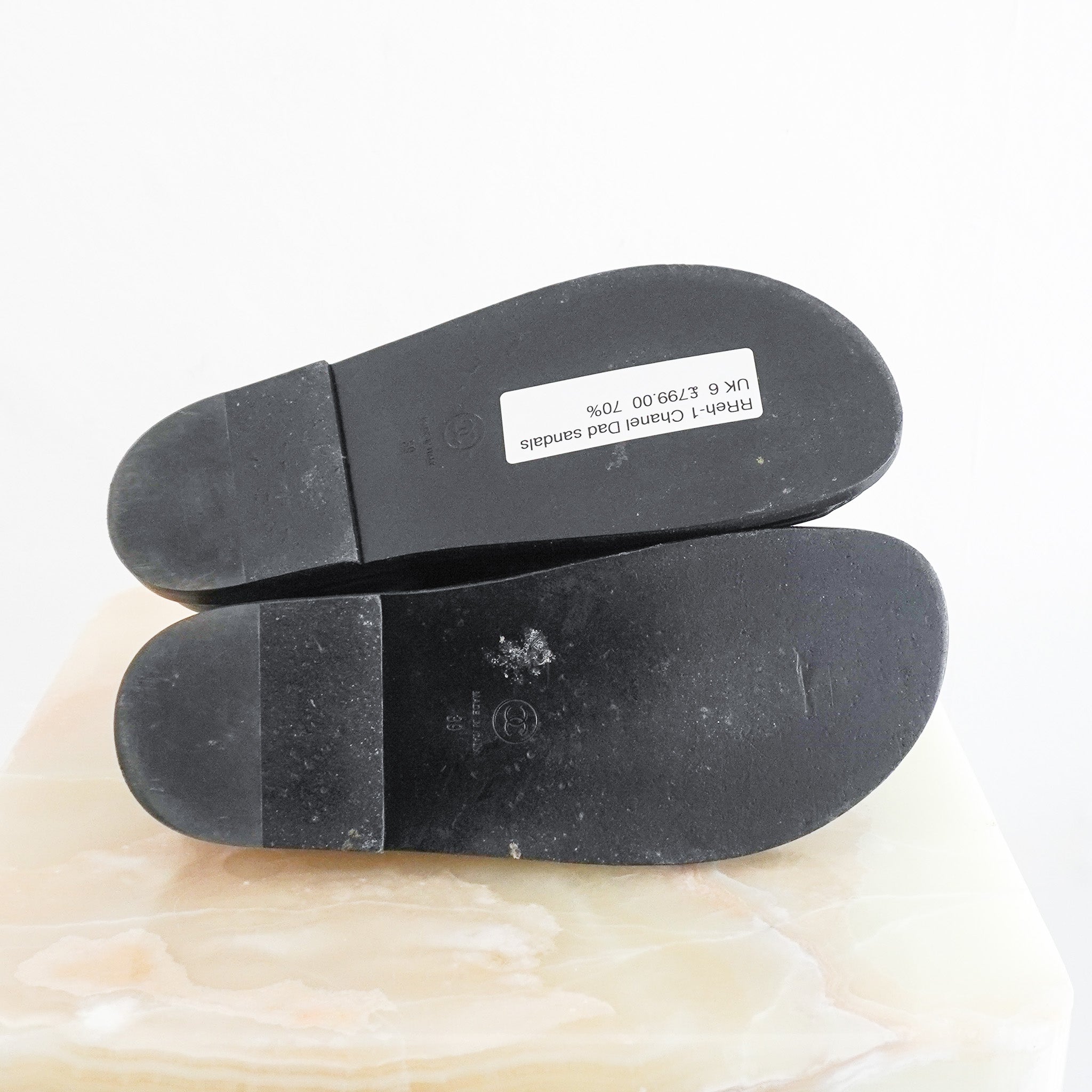 Chanel Black CC Leather Dad Sandals (RRP £1000) | Authentic Preloved - Reloved Again