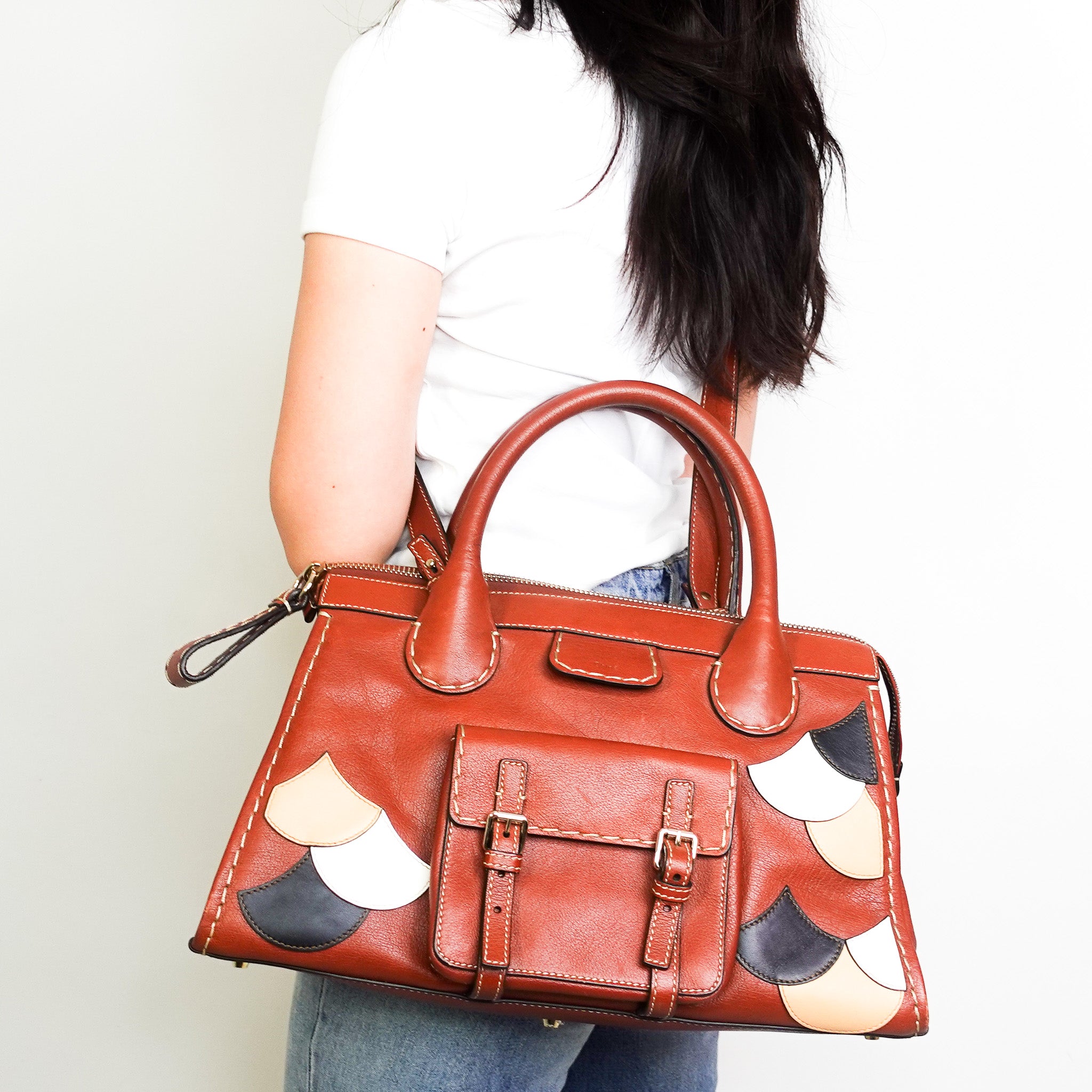 Chloe Edith Medium Patchwork Bag in Brown RRP £1600 | Authentic Preloved