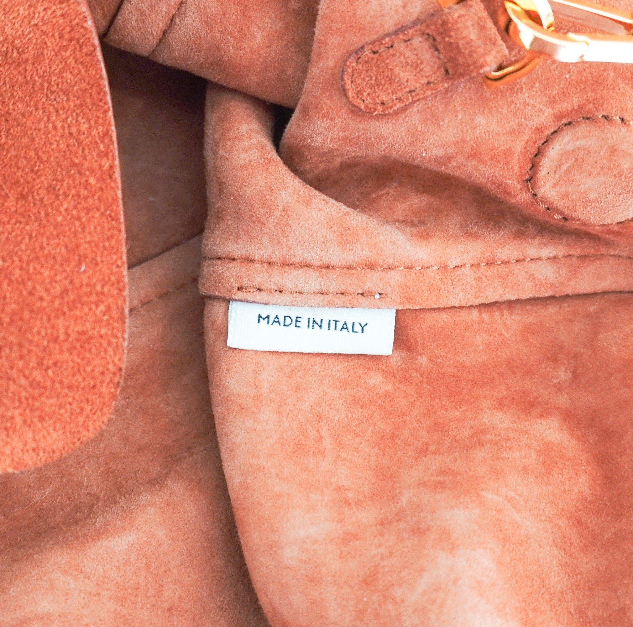 Mansur Gavriel Suede Drawstring Crossbody Bag Rust Leather | Authentic Preloved - Reloved Again