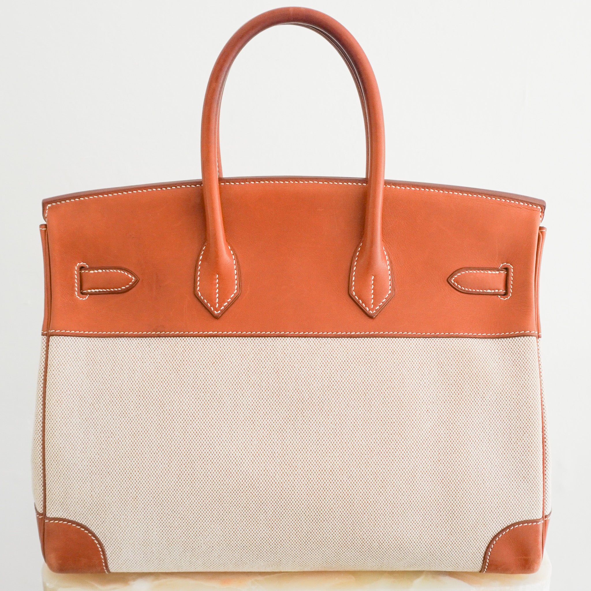 Hermès Birkin 35 Fauve Barenia Toile H Canvas Palladium Hardware Bag | Authentic Preloved
