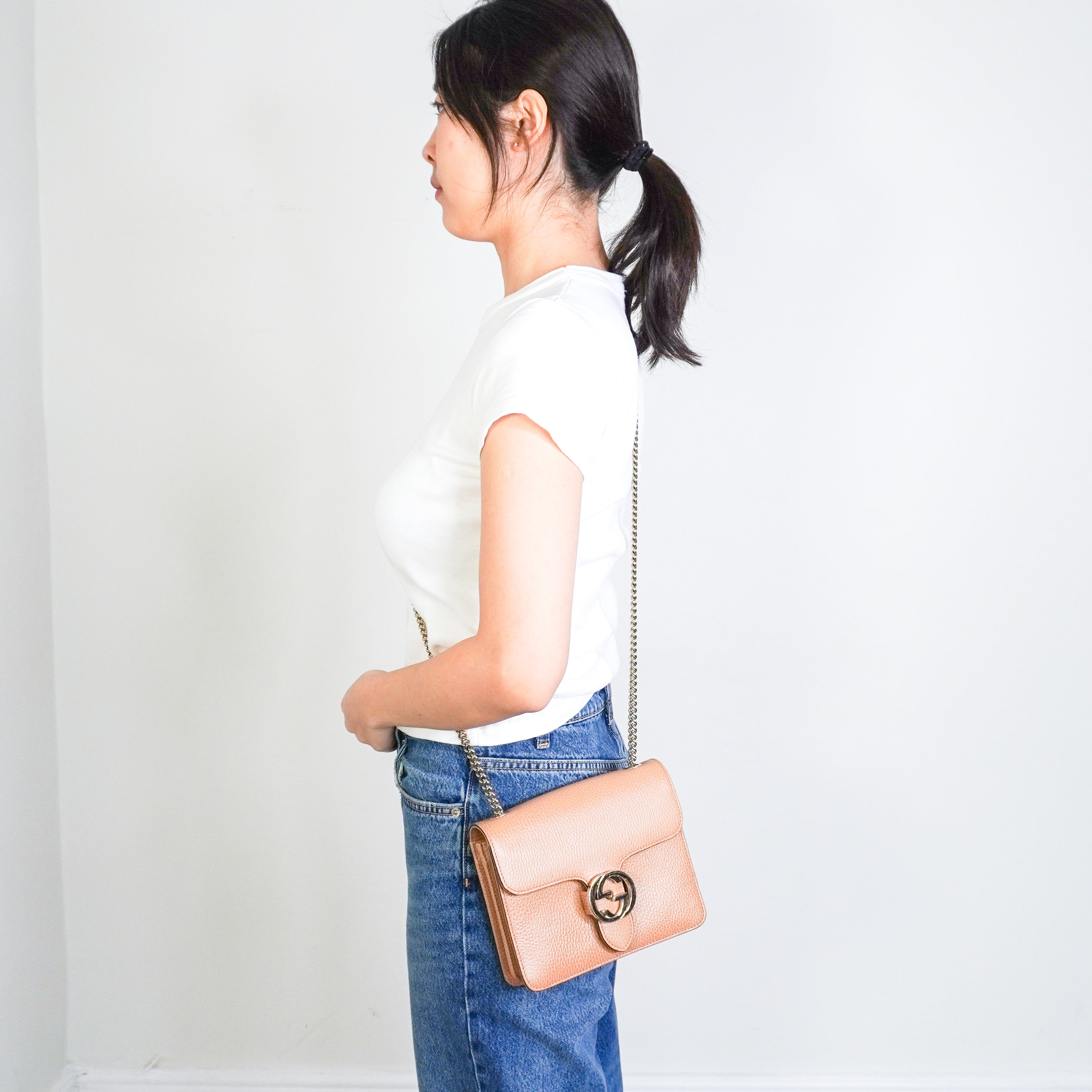 Gucci Small Dollar Calfskin Interlocking Crossbody Bag in Tan | Authentic Preloved