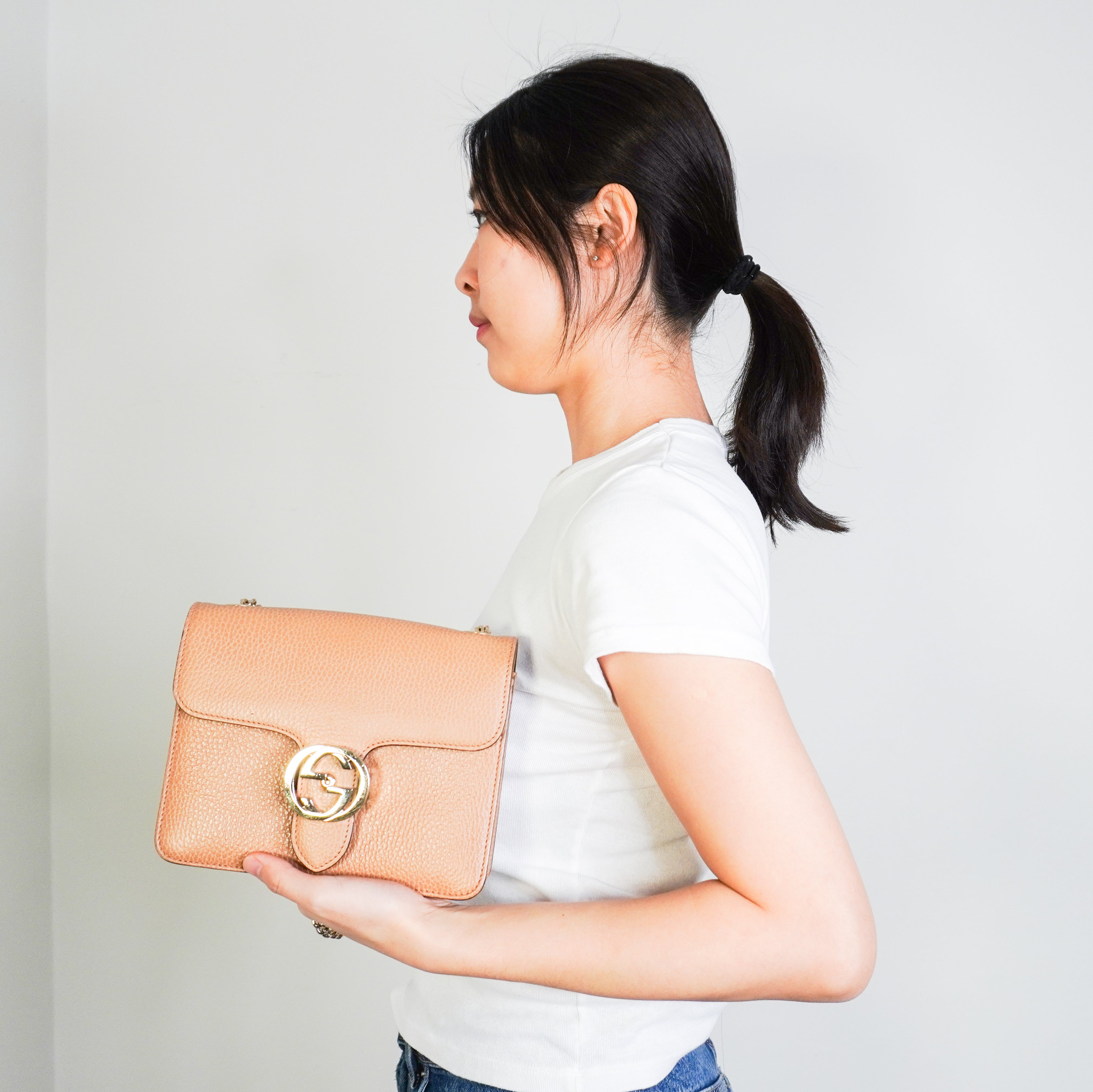 Gucci Small Dollar Calfskin Interlocking Crossbody Bag in Tan | Authentic Preloved