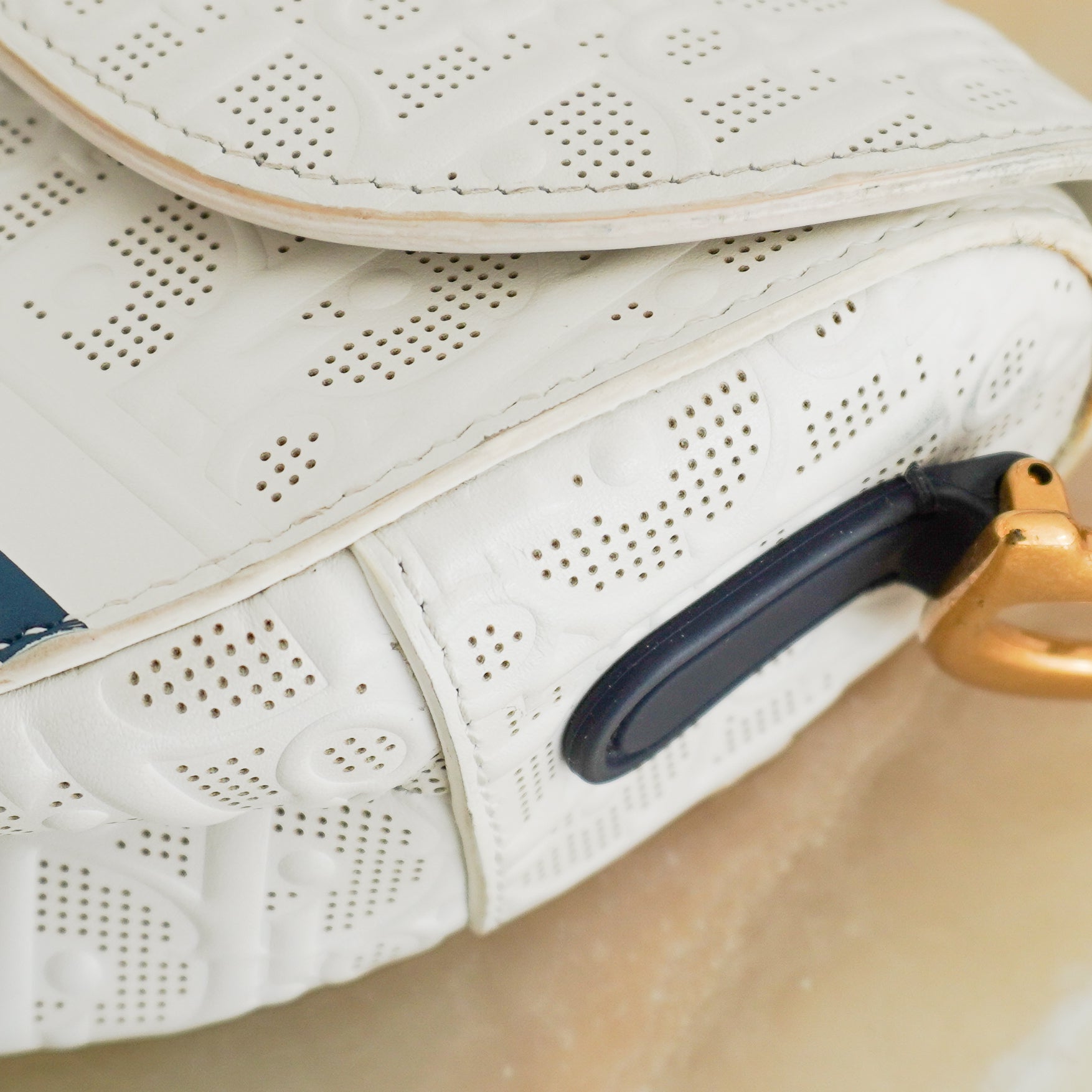Dior White Perforated Oblique Saddle Bag with Strap (RRP £3500) | Authentic Preloved