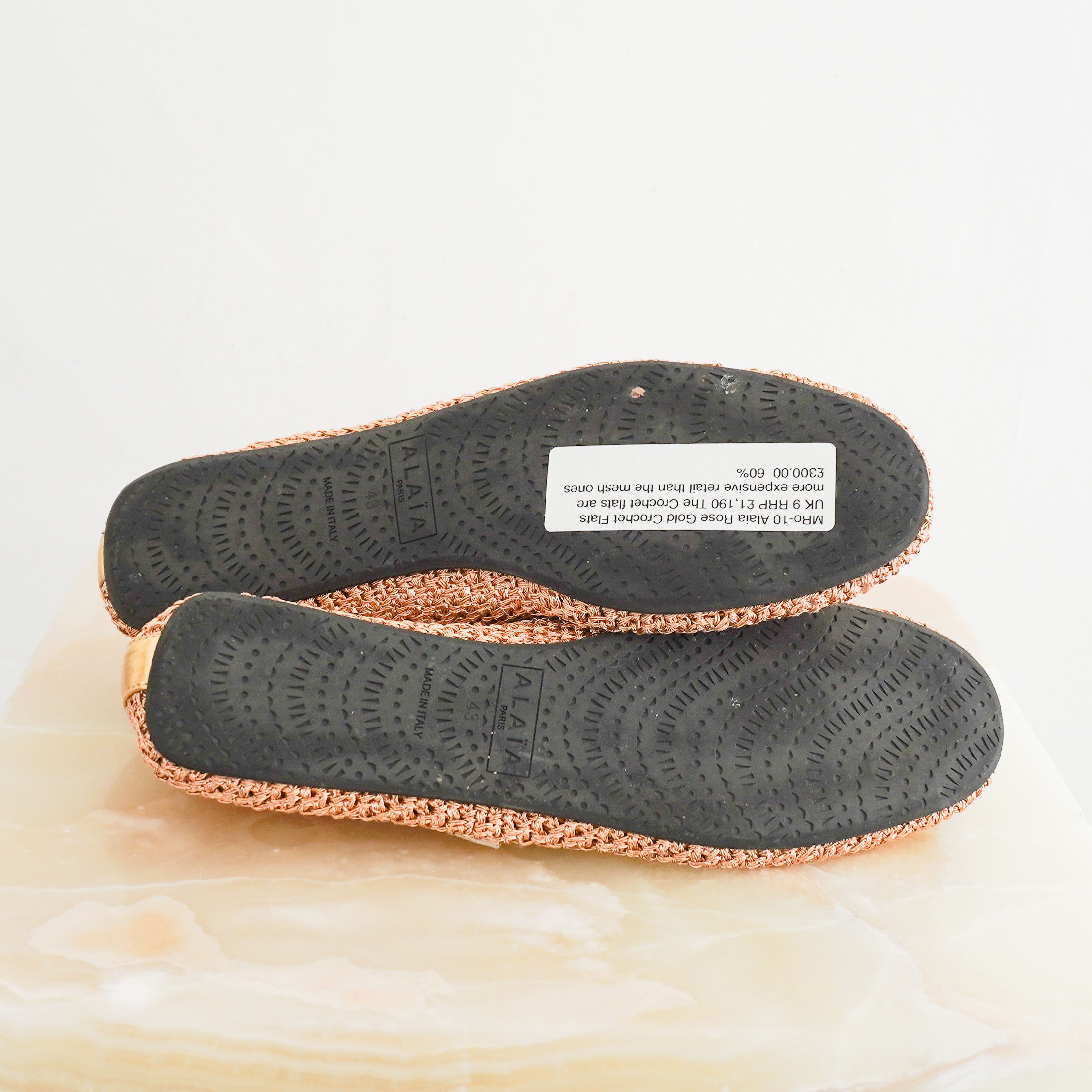 Alaïa Rose Gold Woven Raffia Flats RRP £1190 | Authentic Preloved