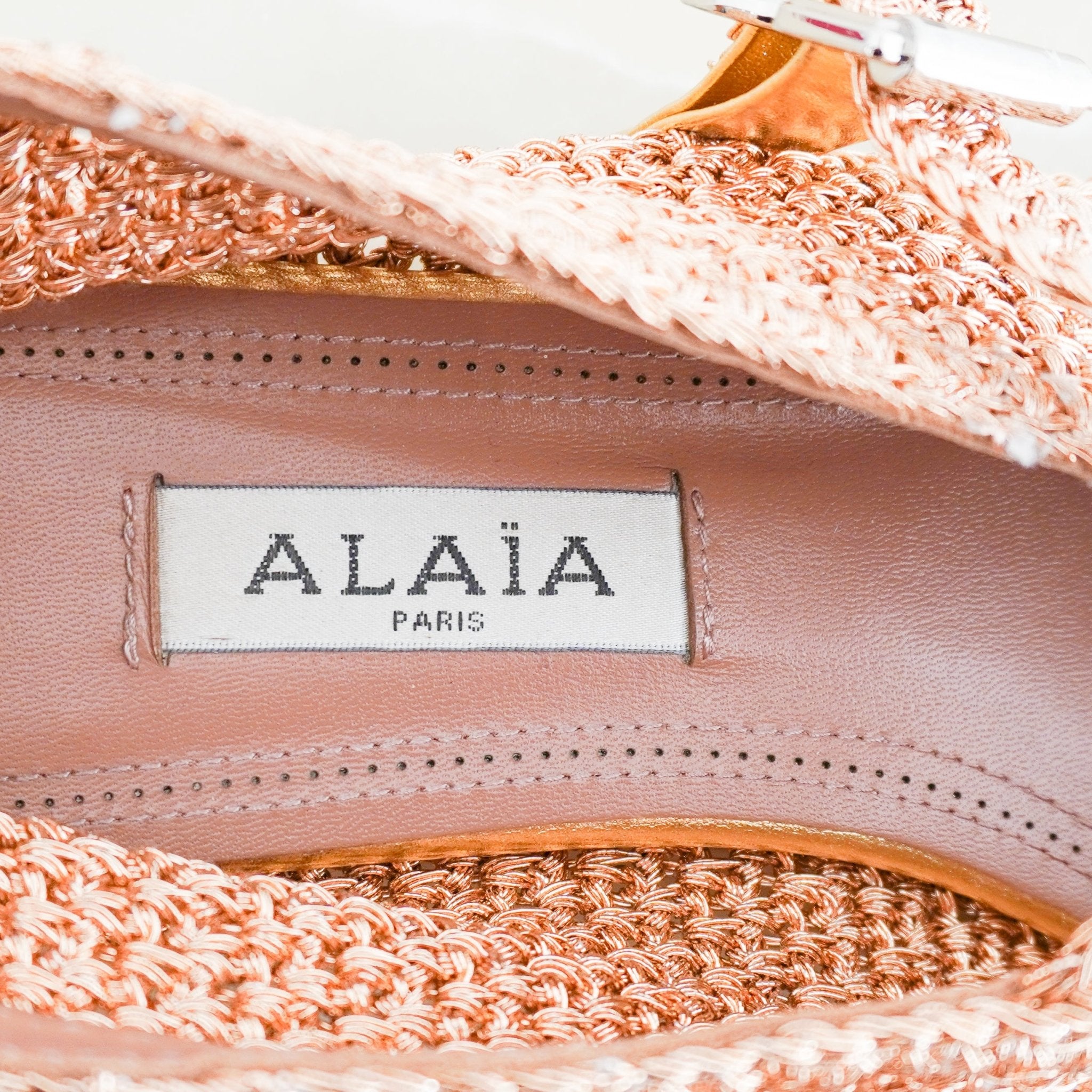 Alaïa Rose Gold Woven Raffia Flats RRP £1190 | Authentic Preloved - Reloved Again