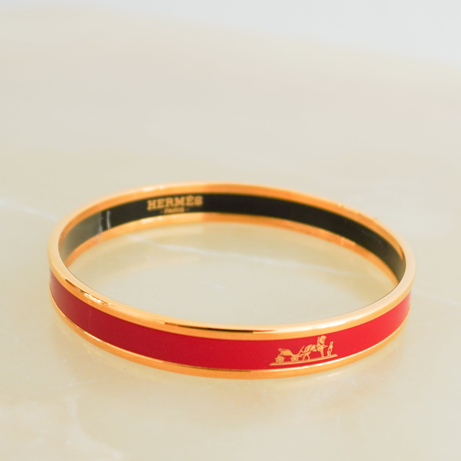 Hermes Red Enamel Bracelet in Gold Plated Metal RRP £315 | Authentic Preloved FINAL SALE