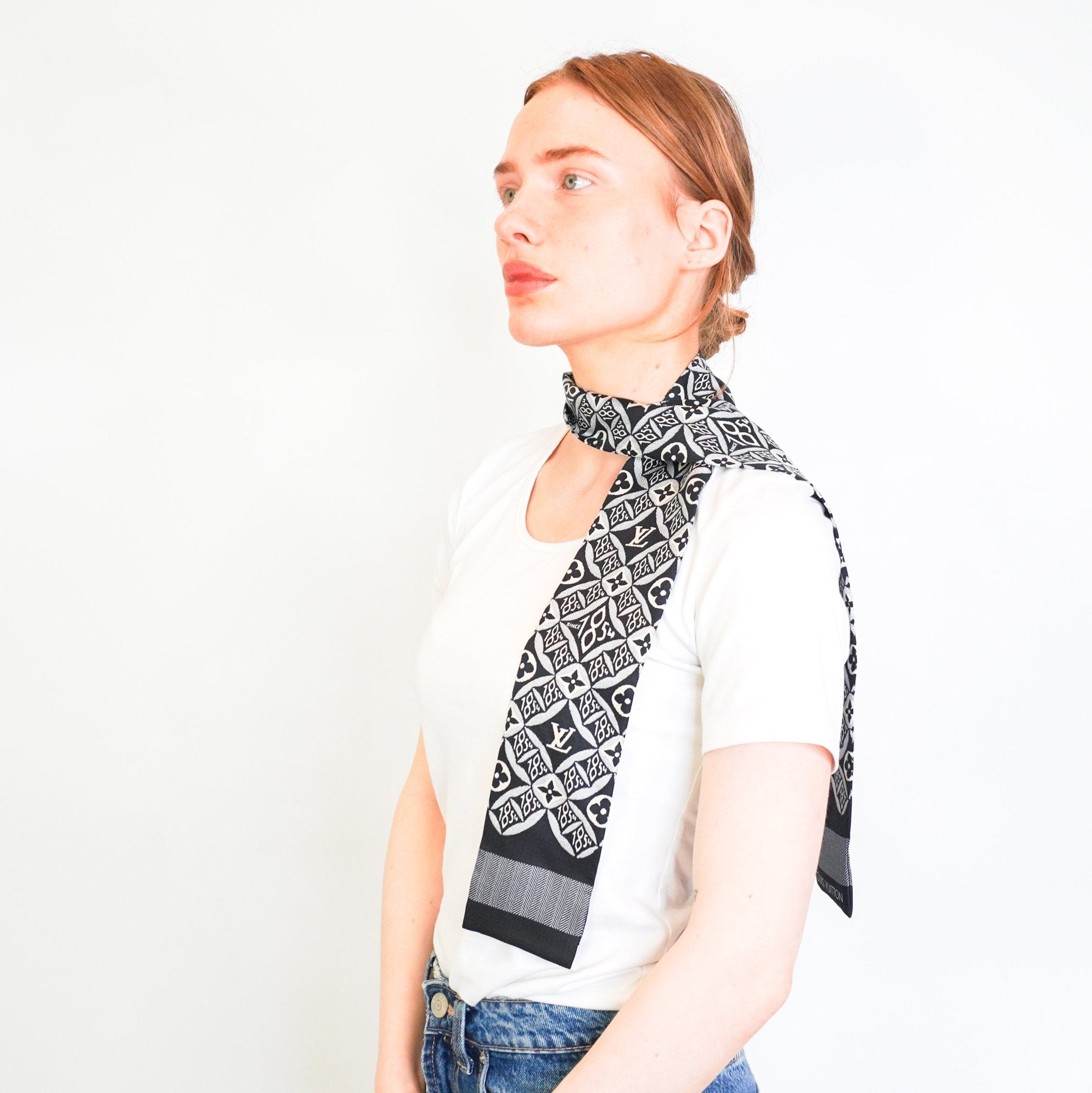 Louis Vuitton Black & White Bandeau Scarf RRP £200 | Authentic Preloved FINAL SALE - Reloved Again