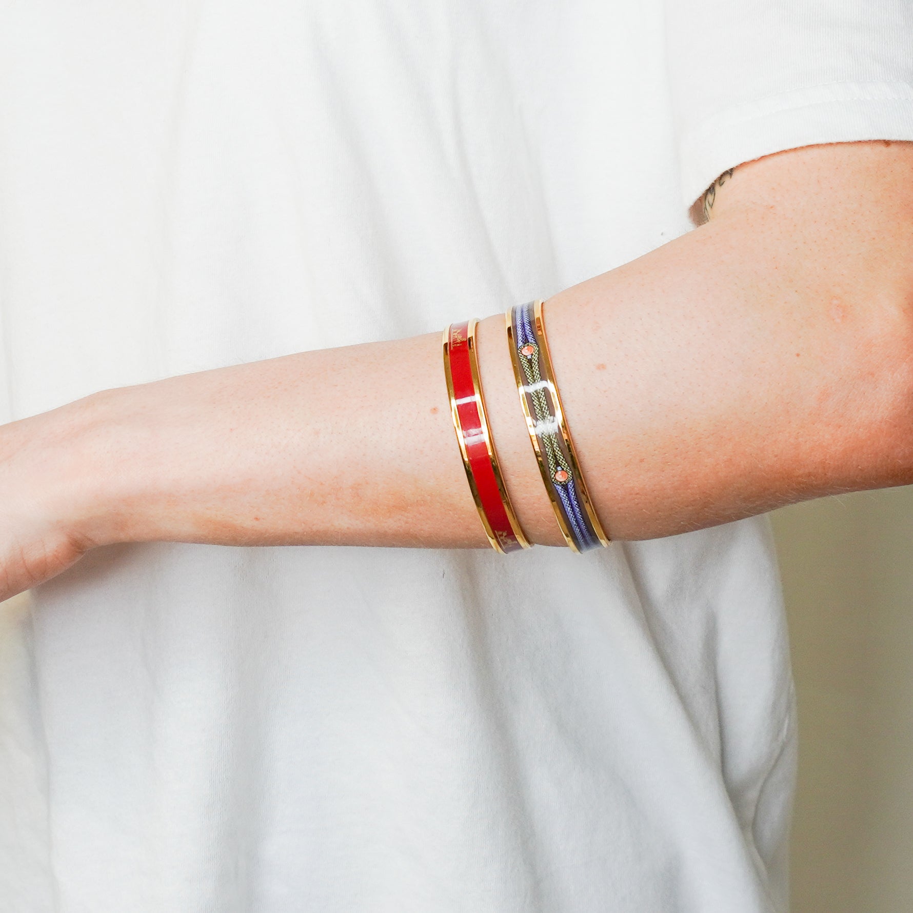 Hermes Blue Enamel Bracelet in Gold Plated Metal RRP £315 | Authentic Preloved FINAL SALE