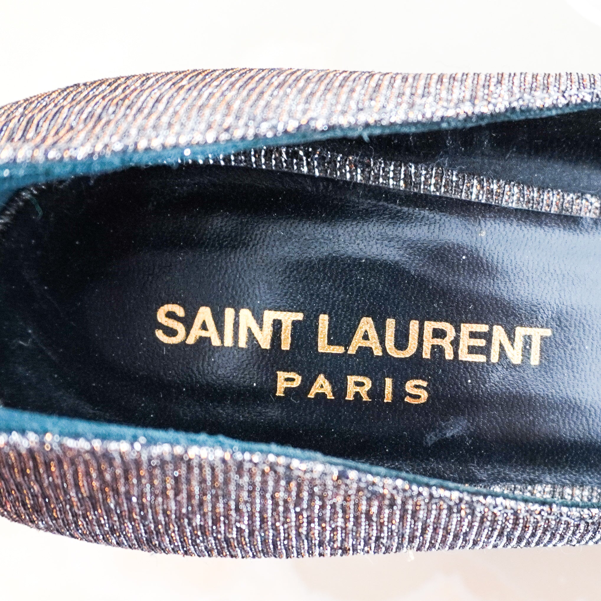 Saint Laurent Silver & Gold Babies Glitter Heels RRP £899 | Authentic Preloved - Reloved Again