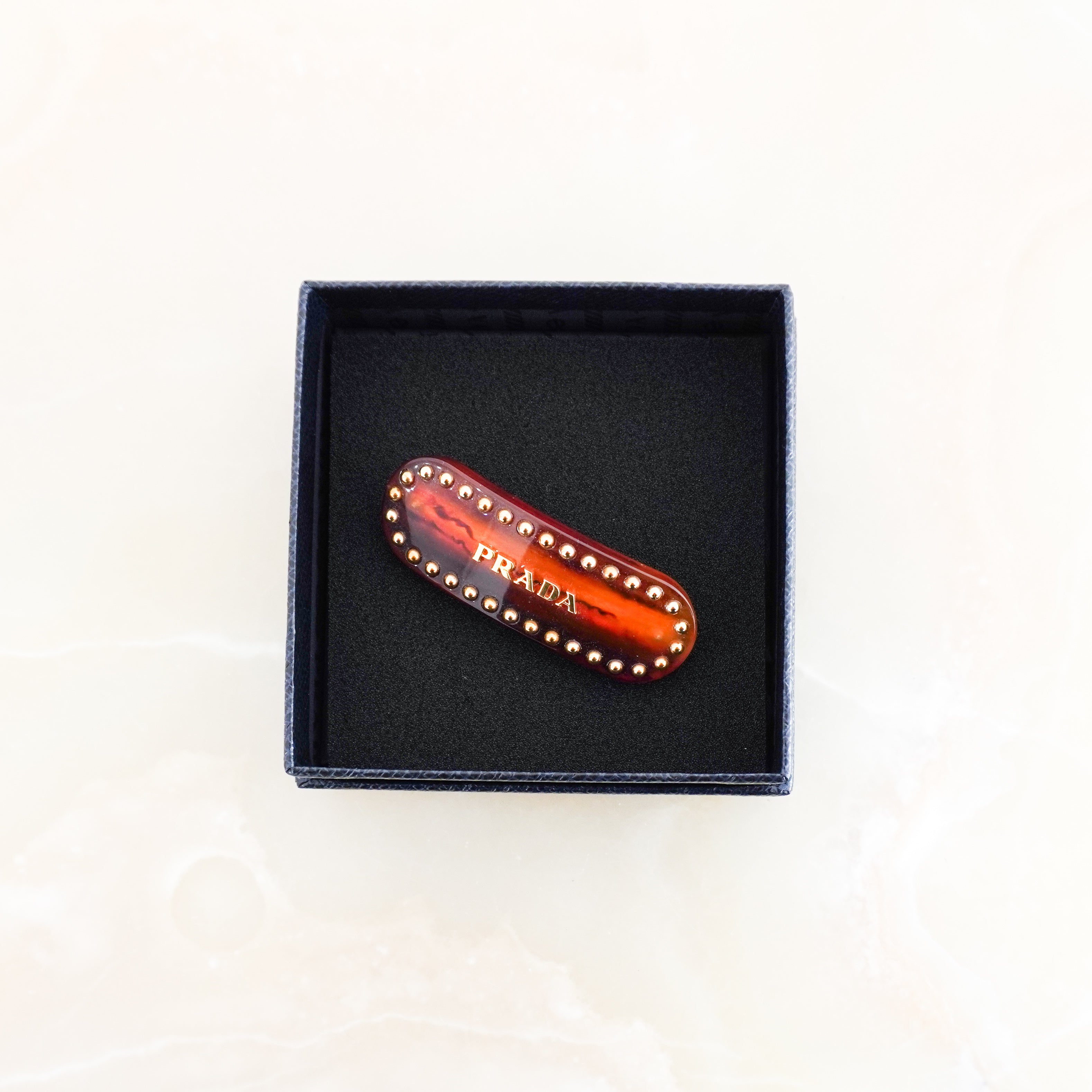 Prada Brown Foxsy Logo Hair Clip RRP £360 | Authentic Preloved