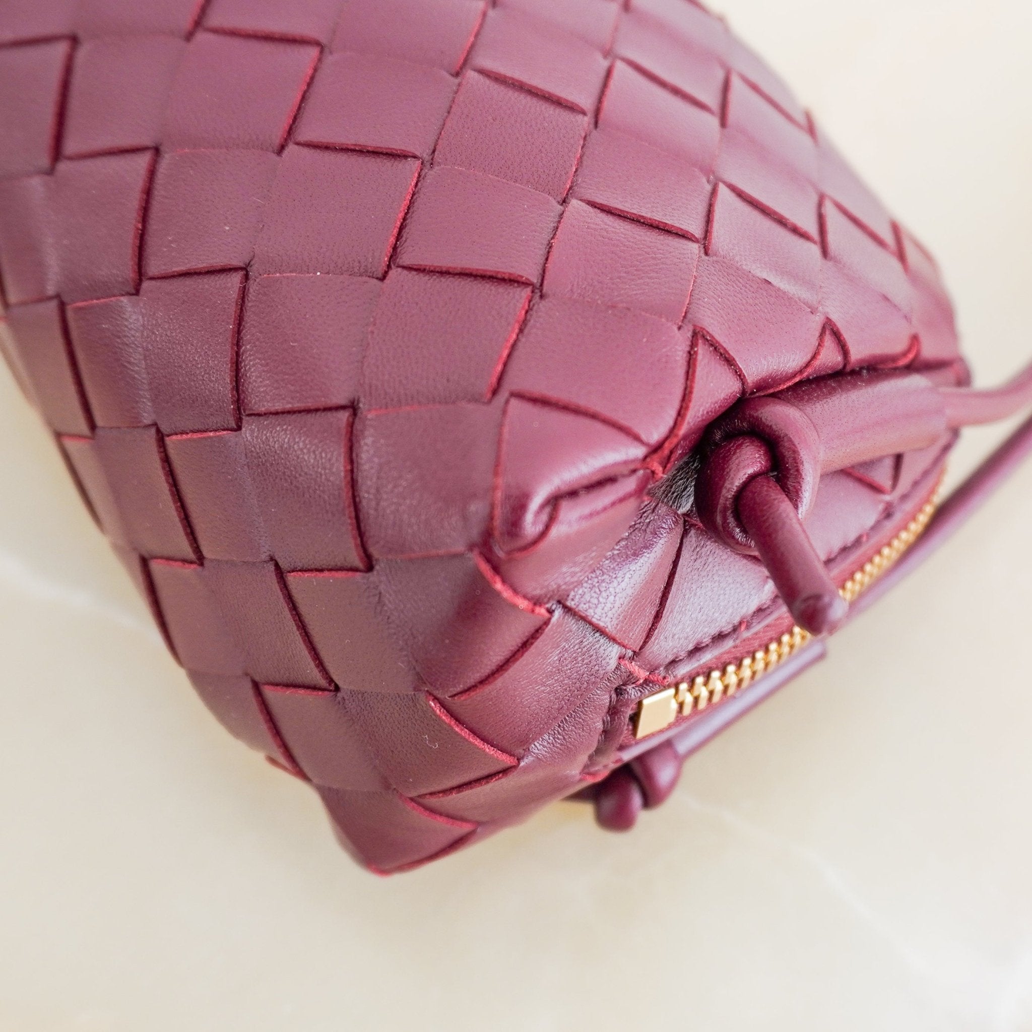 Bottega Veneta Intreciatto Concert Crossbody Bag in Burgundy (RRP £1730) | Authentic Preloved - Reloved Again