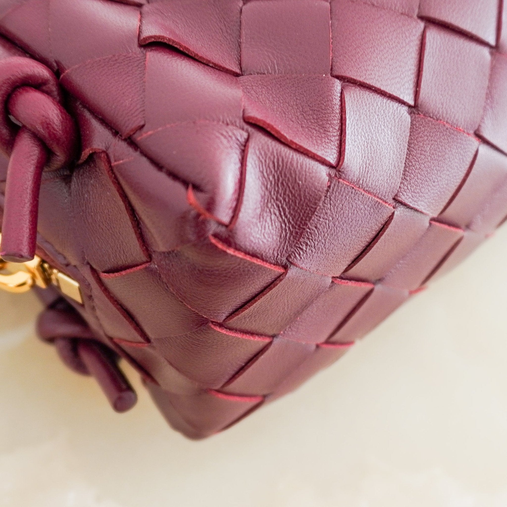 Bottega Veneta Intreciatto Concert Crossbody Bag in Burgundy (RRP £1730) | Authentic Preloved - Reloved Again