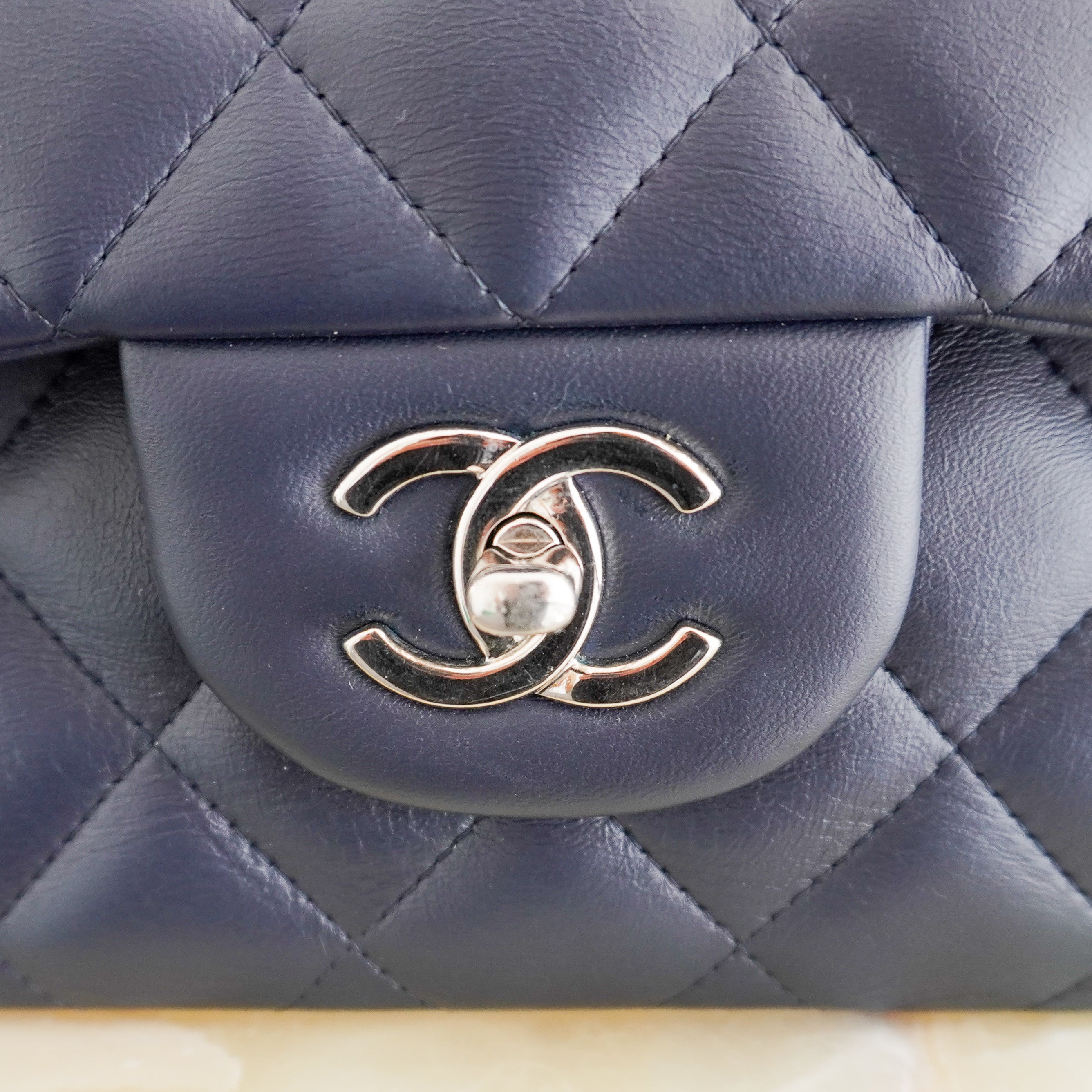 Chanel Large Classic Double Flap Bag Navy Lambskin with Silver Hardware (RRP £9500) | Authentic Preloved