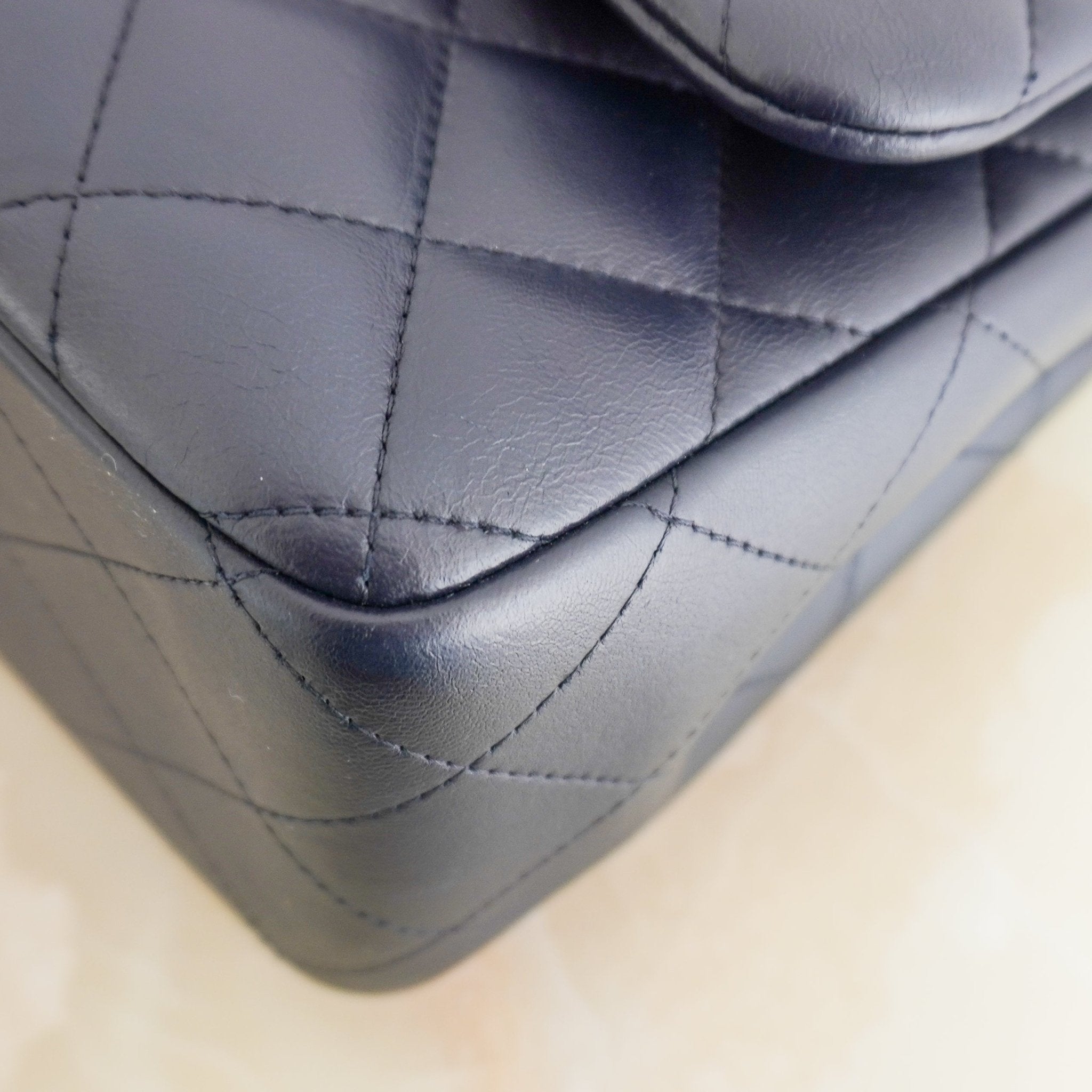 Chanel Large Classic Double Flap Bag Navy Matte Lambskin with Silver Hardware (RRP £9500) | Authentic Preloved - Reloved Again